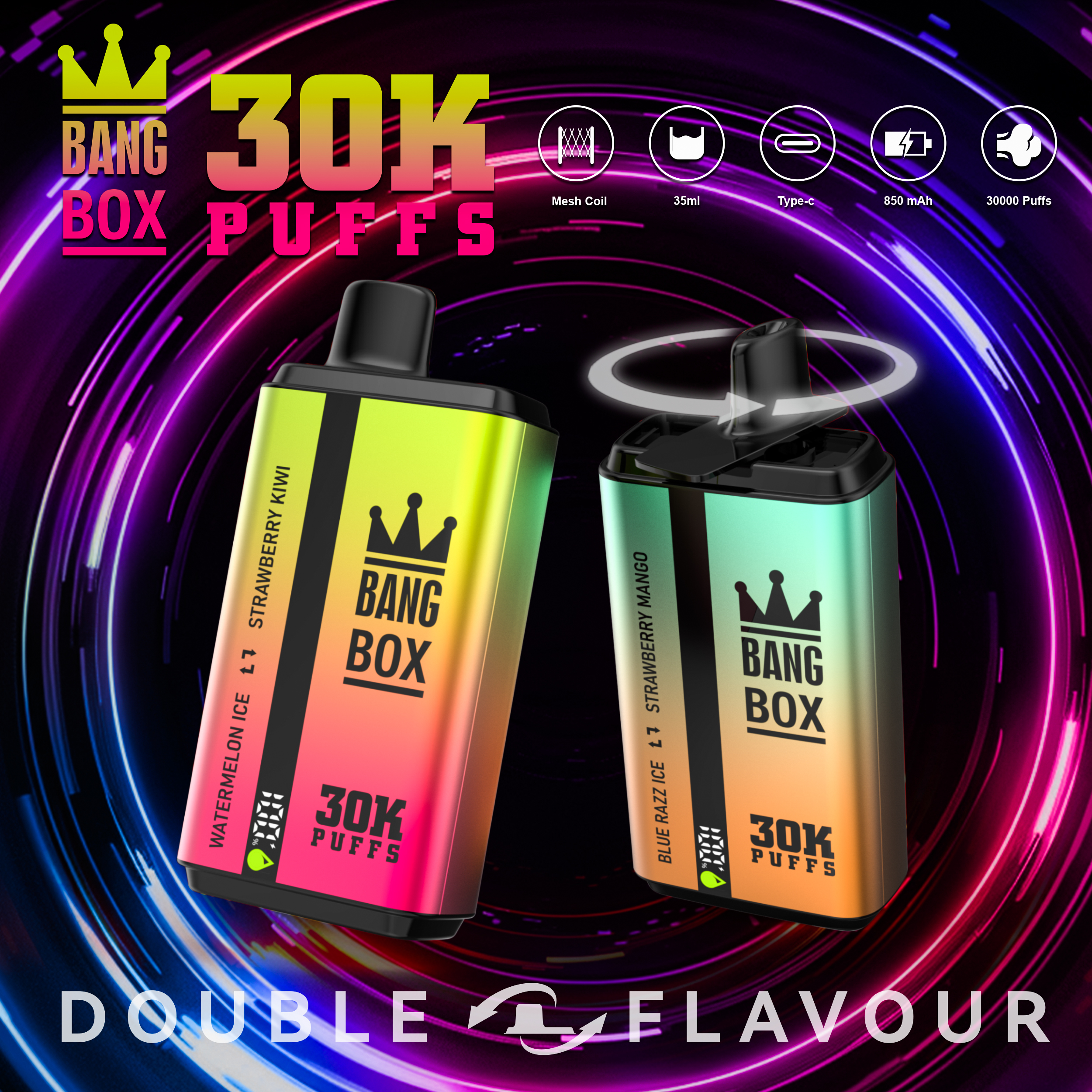 Wegwerp E-sigaret Bang Box 30000 Puffs Vape Dubbele Smaak