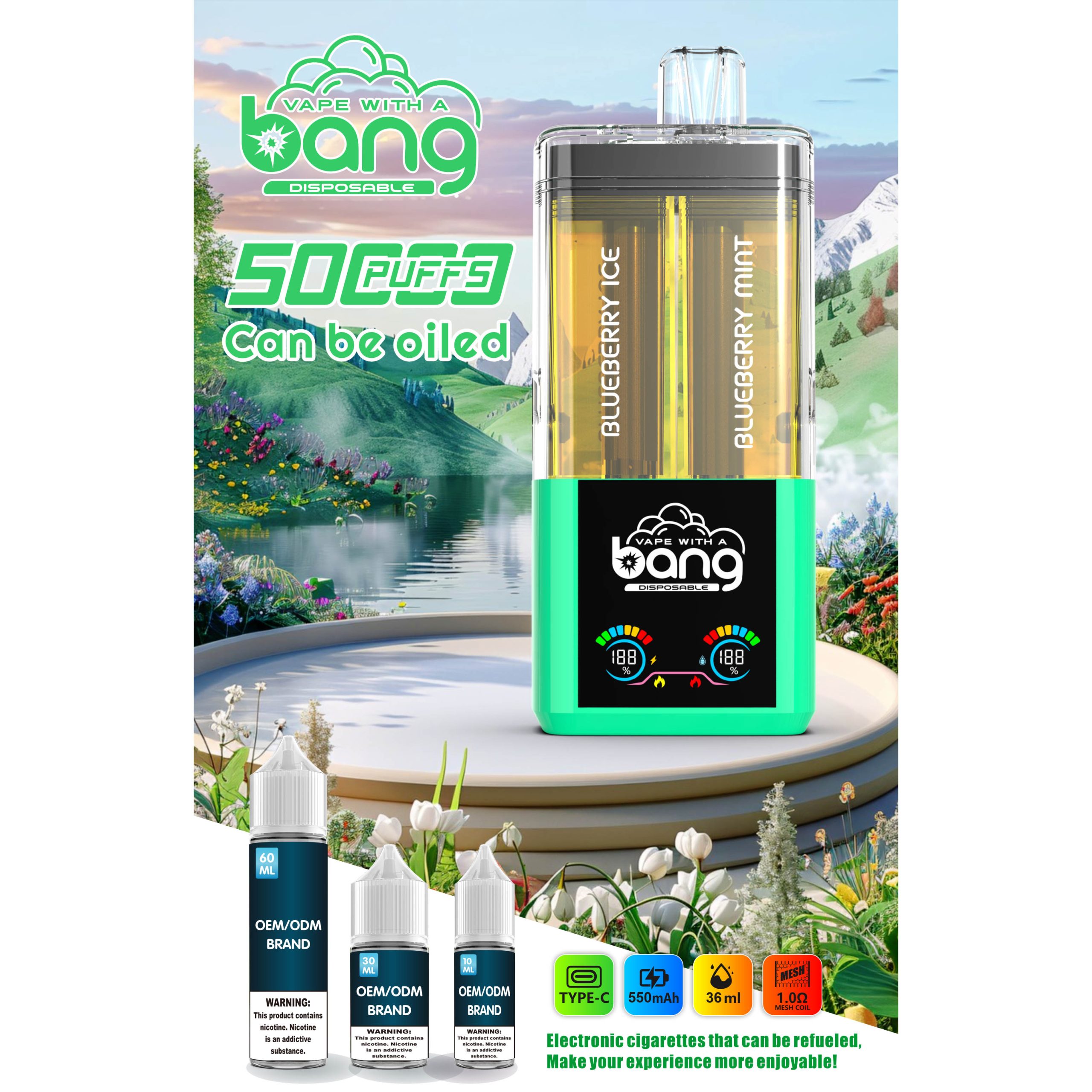 Wegwerp E Sigaret Bang 50000 Puffs Refillable Vape Dubbele Smaak