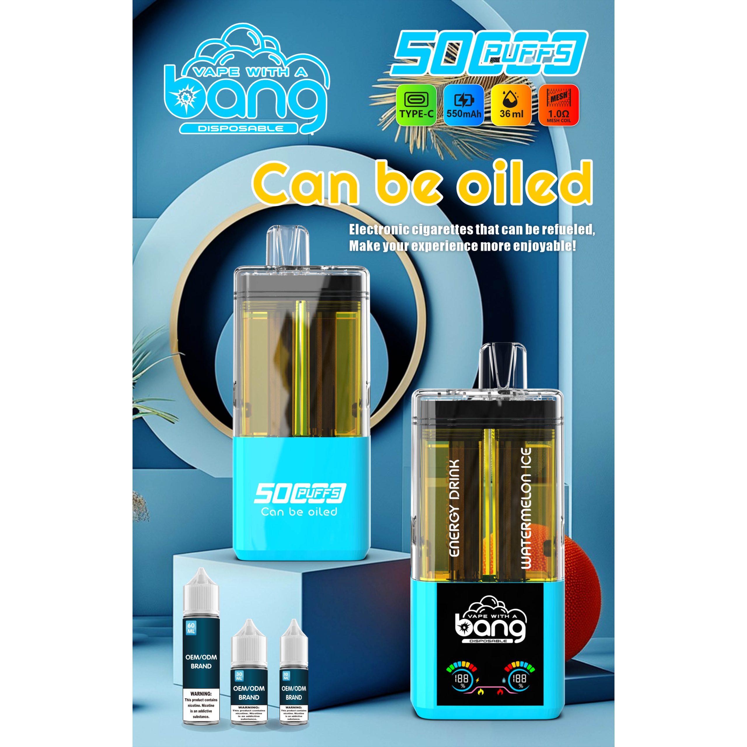 Wegwerp E Sigaret Bang 50000 Puffs Refillable Vape Dubbele Smaak