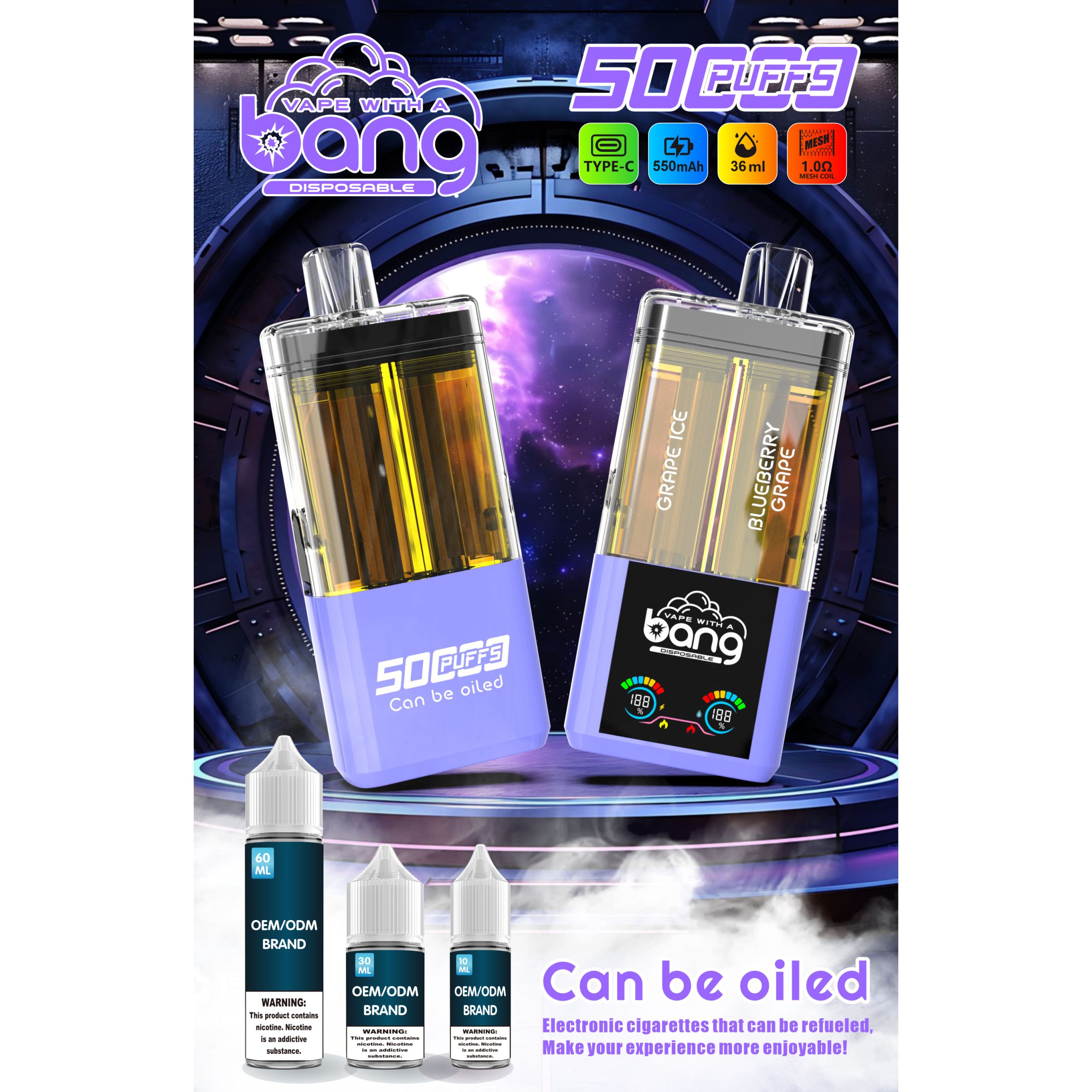 Wegwerp E Sigaret Bang 50000 Puffs Refillable Vape Dubbele Smaak