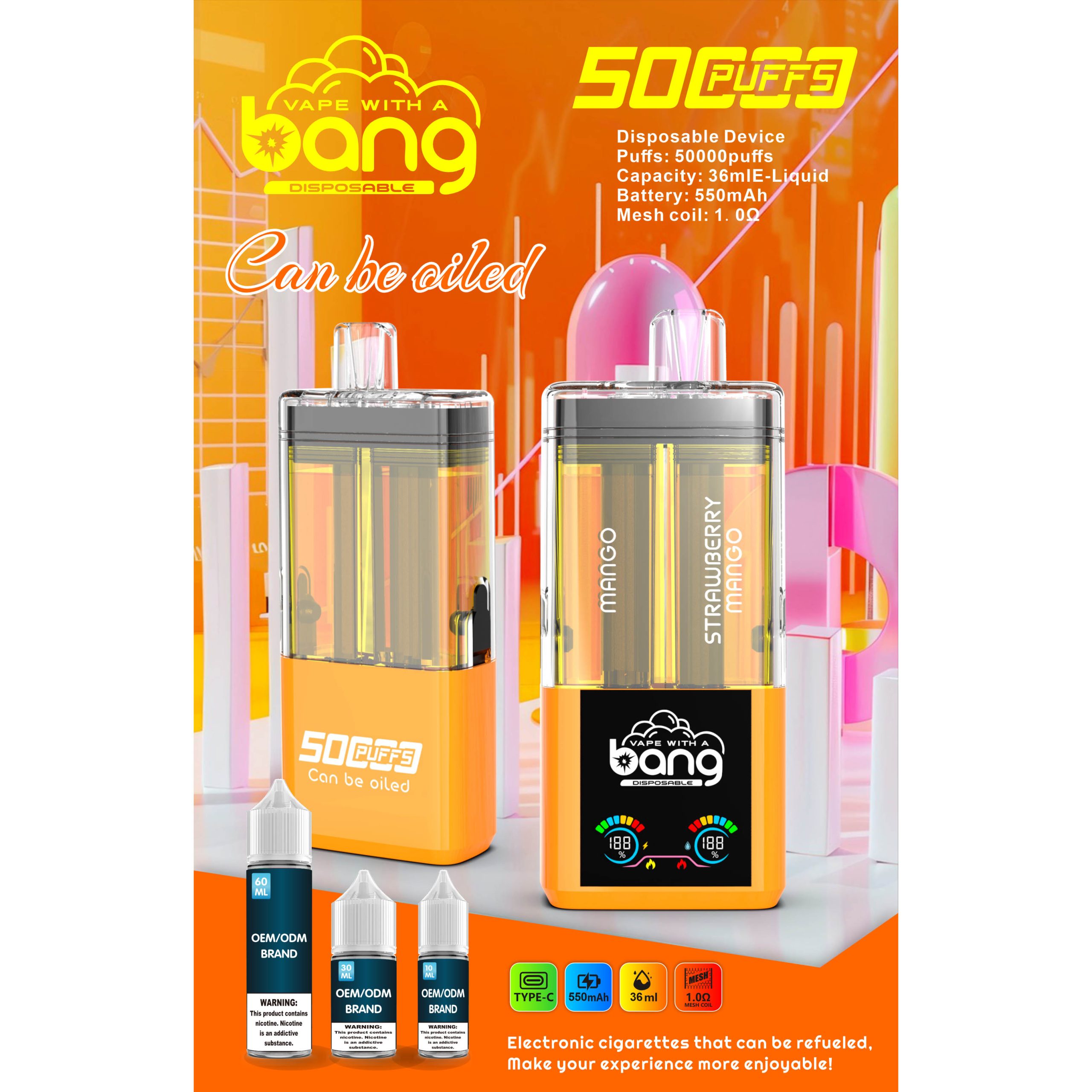 Wegwerp E Sigaret Bang 50000 Puffs Refillable Vape Dubbele Smaak