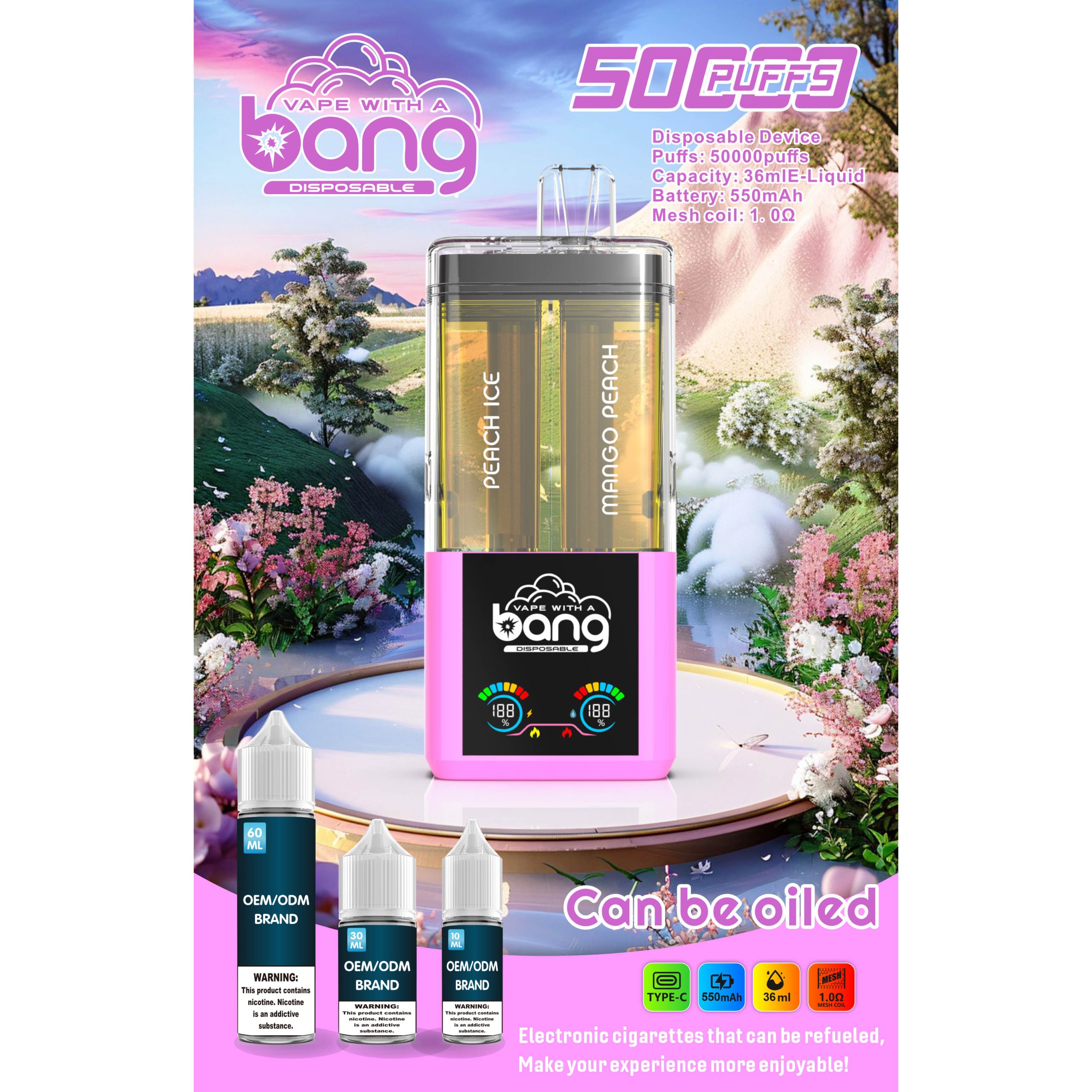 Wegwerp E Sigaret Bang 50000 Puffs Refillable Vape Dubbele Smaak