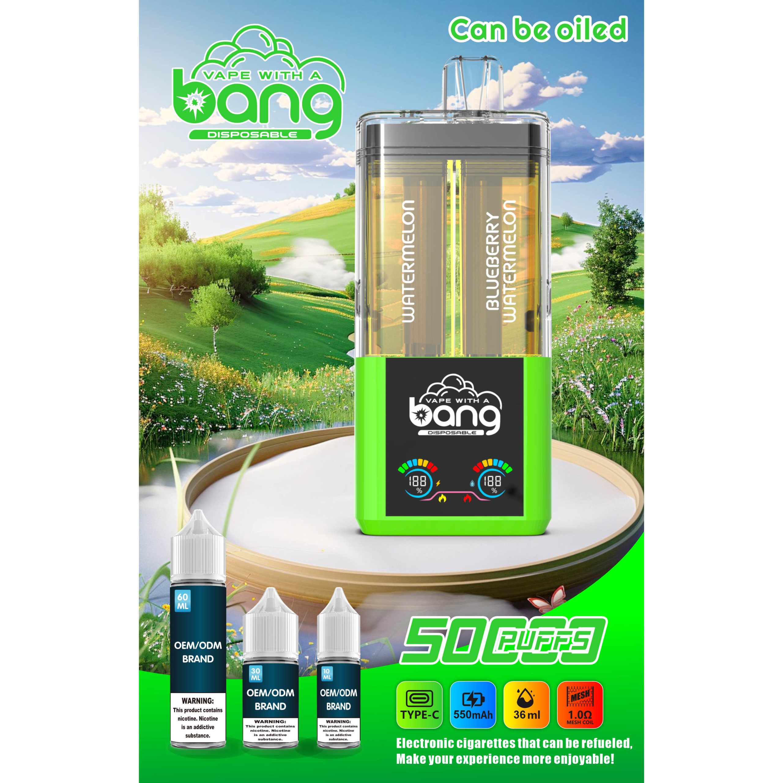 Wegwerp E Sigaret Bang 50000 Puffs Refillable Vape Dubbele Smaak