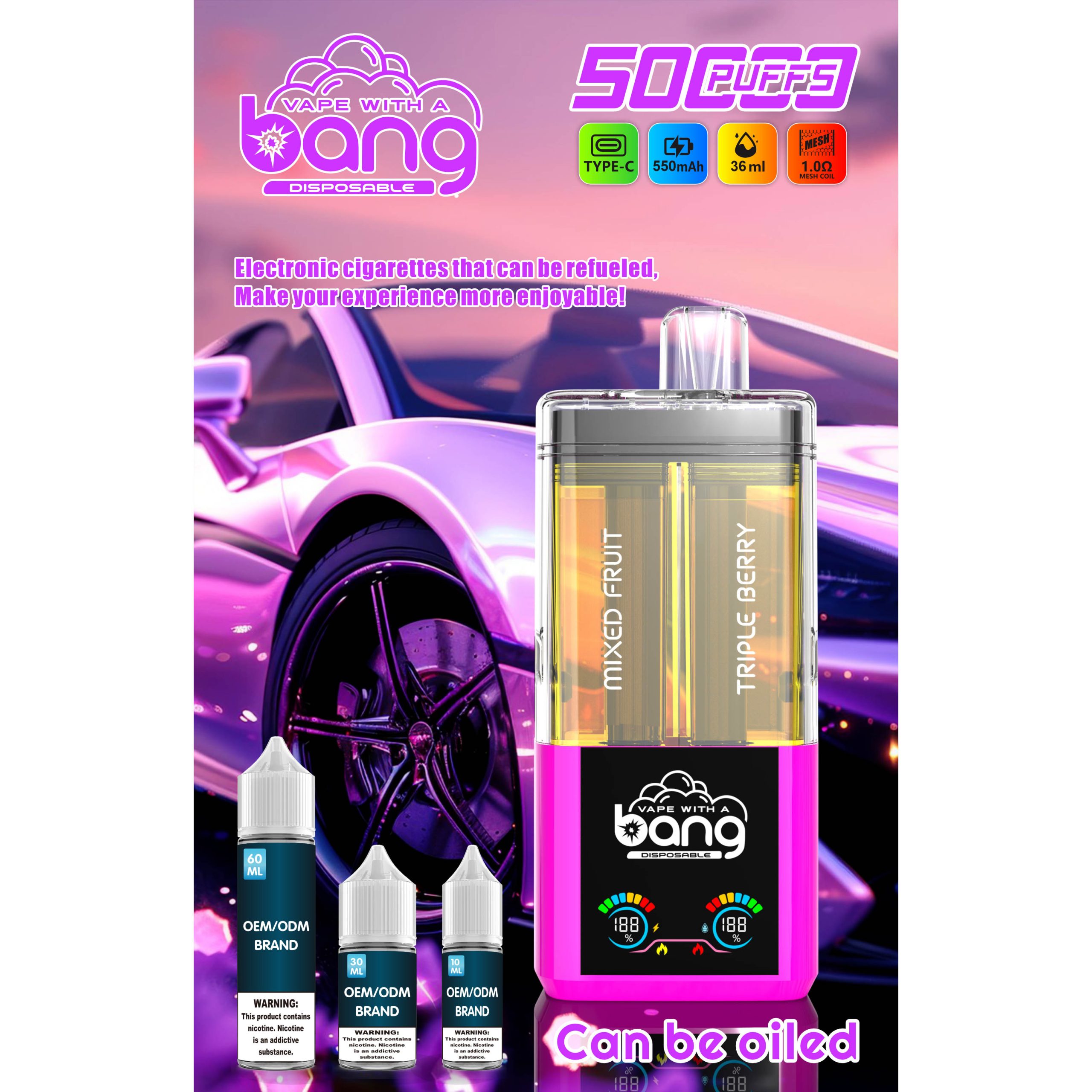 Wegwerp E Sigaret Bang 50000 Puffs Refillable Vape Dubbele Smaak