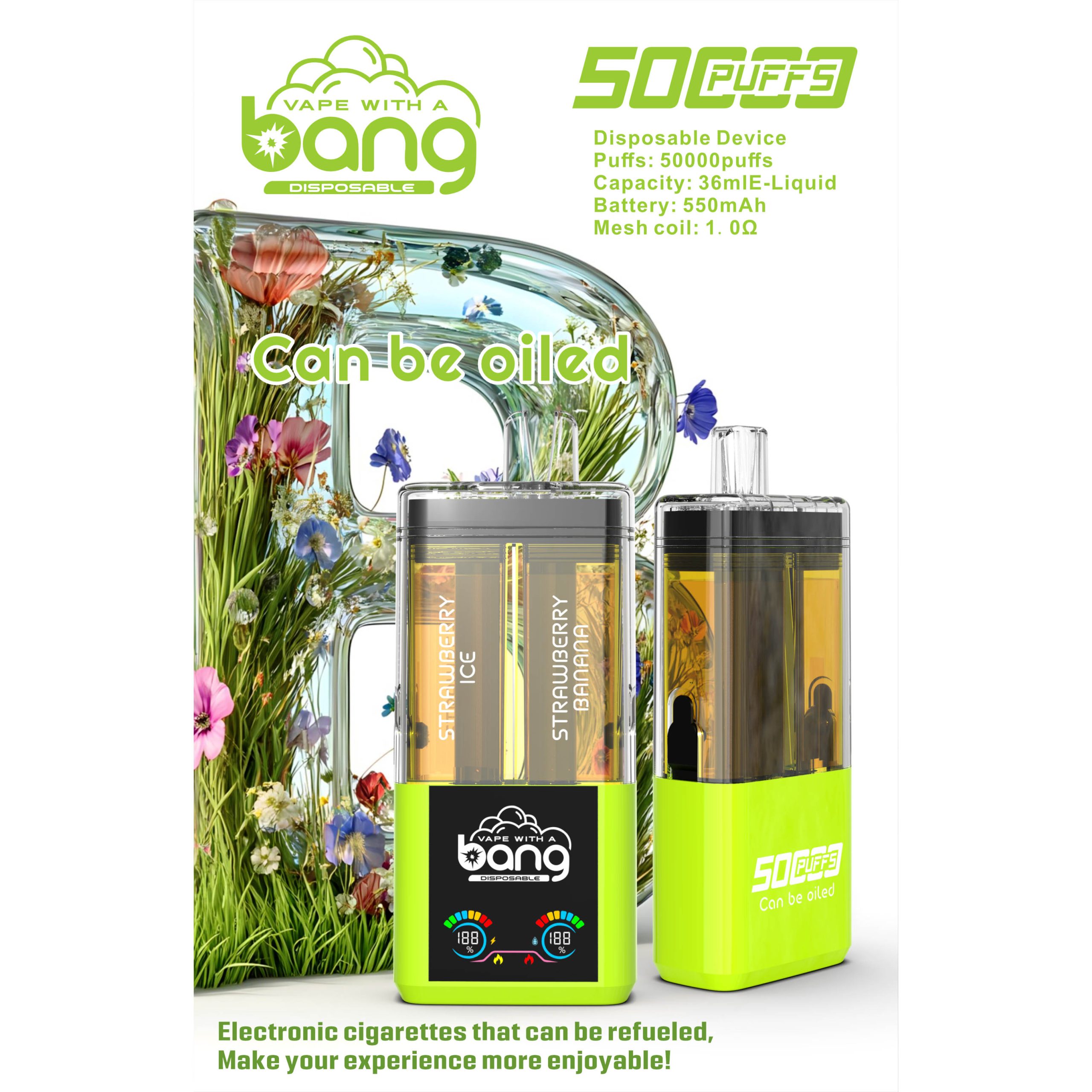 Wegwerp E Sigaret Bang 50000 Puffs Refillable Vape Dubbele Smaak