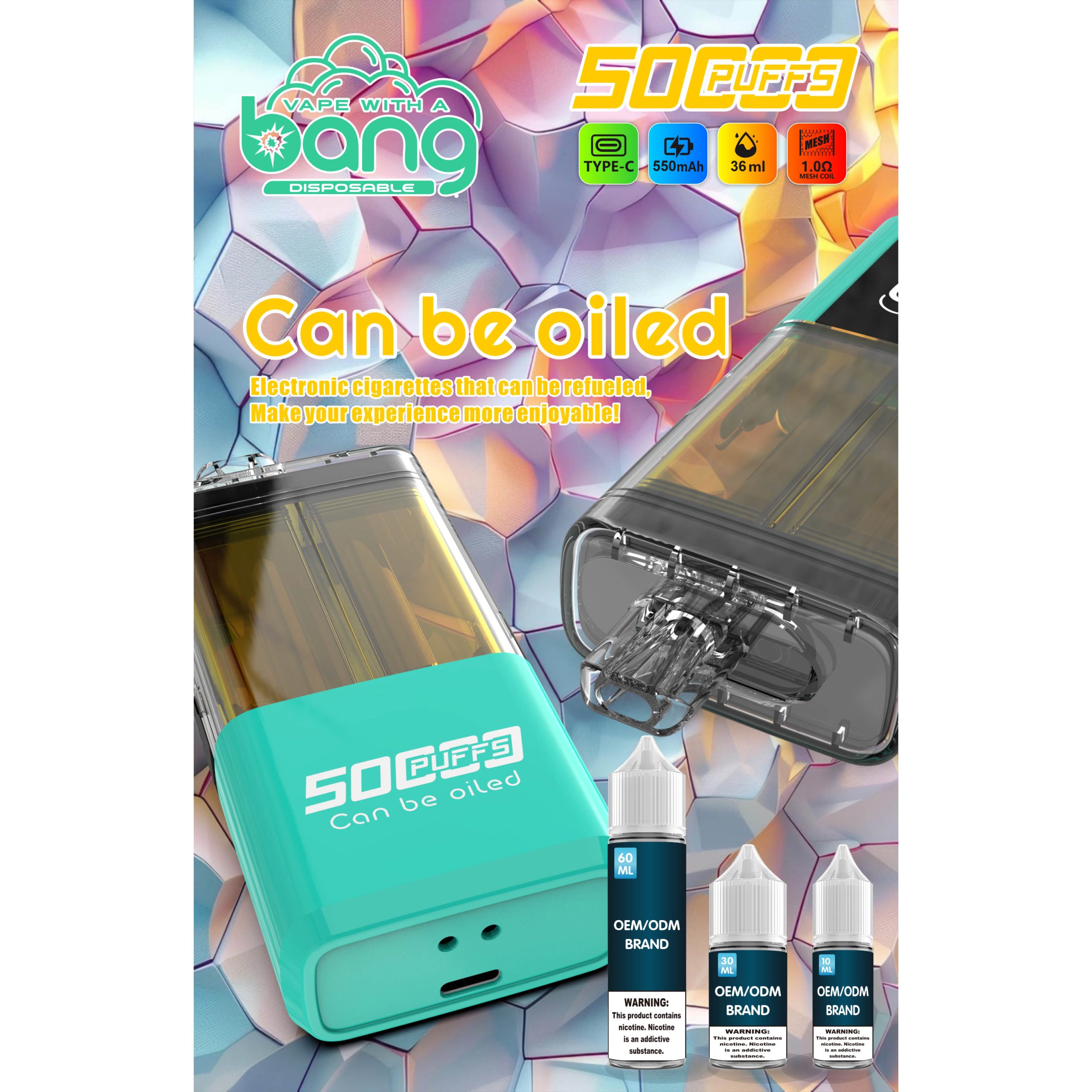 Wegwerp E Sigaret Bang 50000 Puffs Refillable Vape Dubbele Smaak