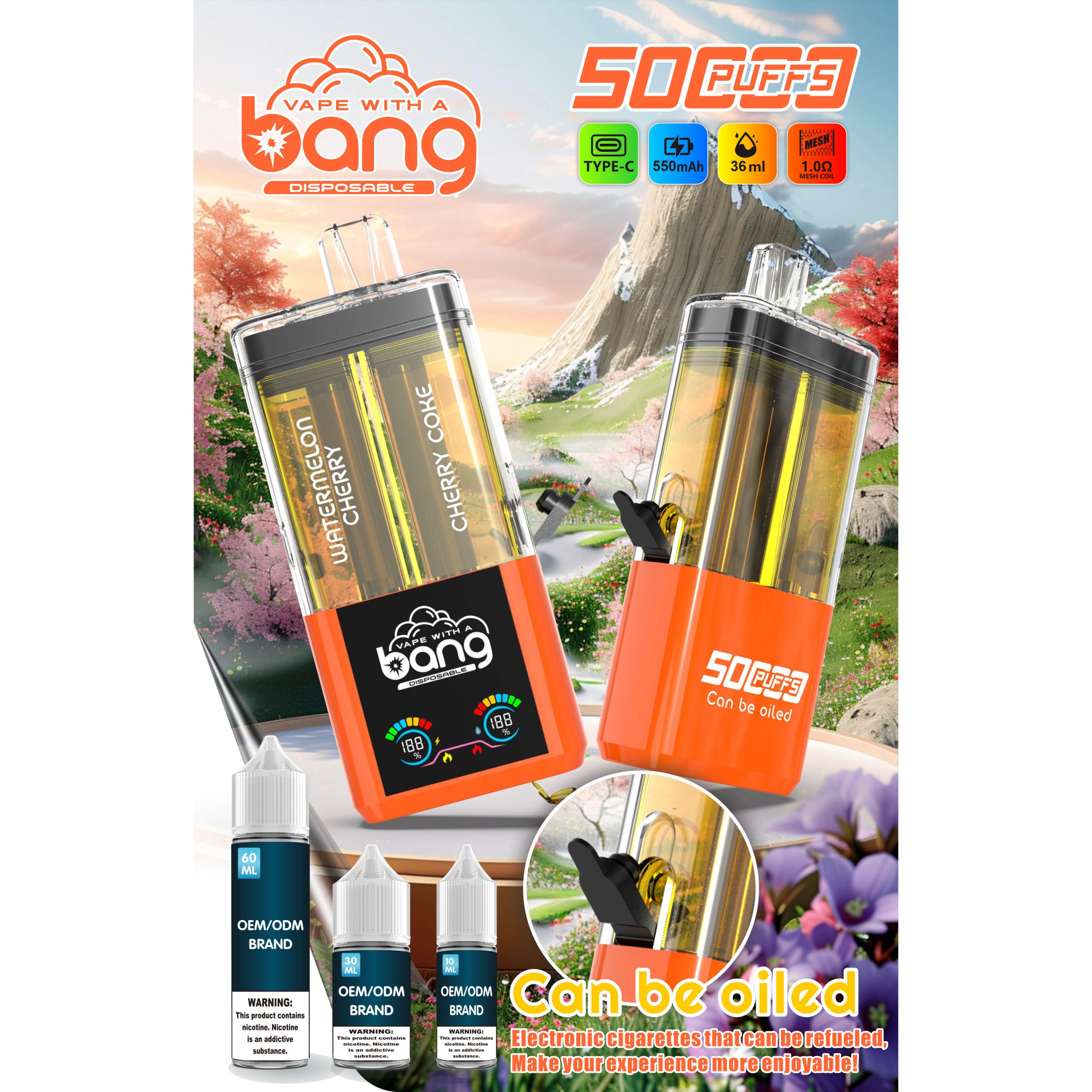 Wegwerp E Sigaret Bang 50000 Puffs Refillable Vape Dubbele Smaak