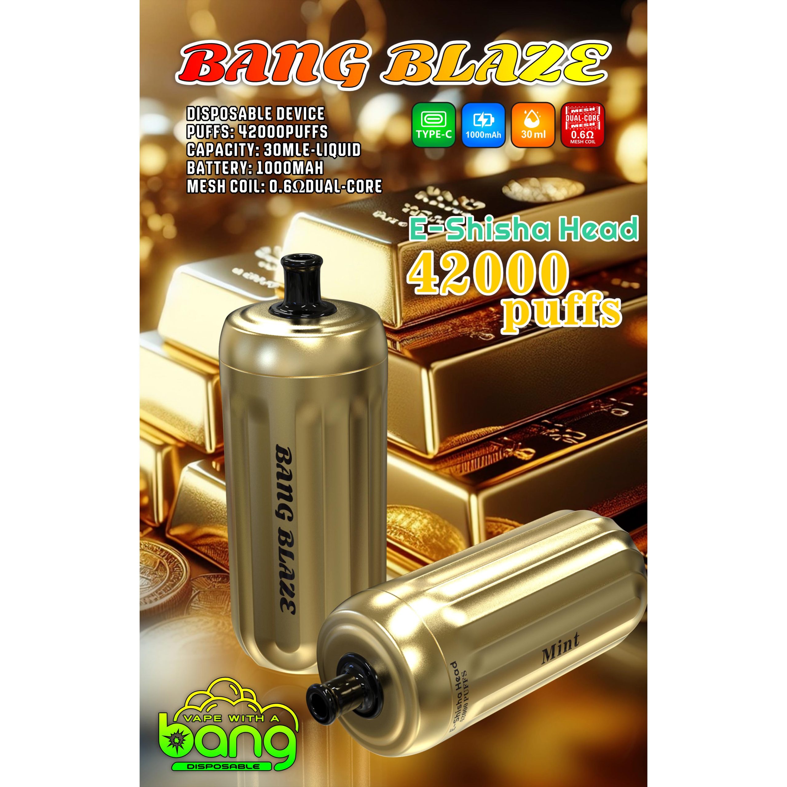Wegwerp E sigaret Bang Blaze 42000 Puffs E-Shisha Head Vape