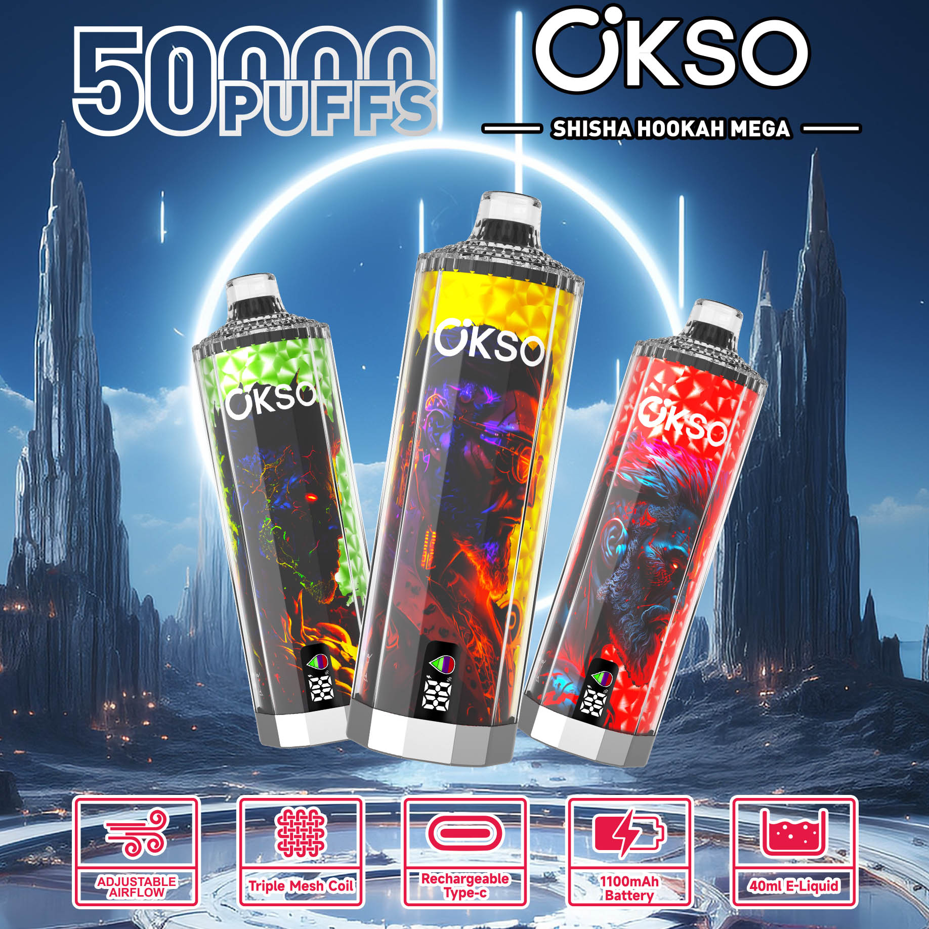 Wegwerp E Sigaret OKSO Shisha Hookah Mega 50000 Puffs Vape