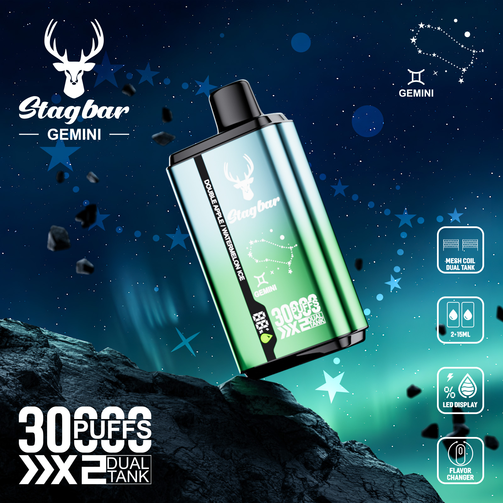 Wegwerp E Sigaret Stag Bar Gemini 30000 Puffs Vape Dubbele Smaak