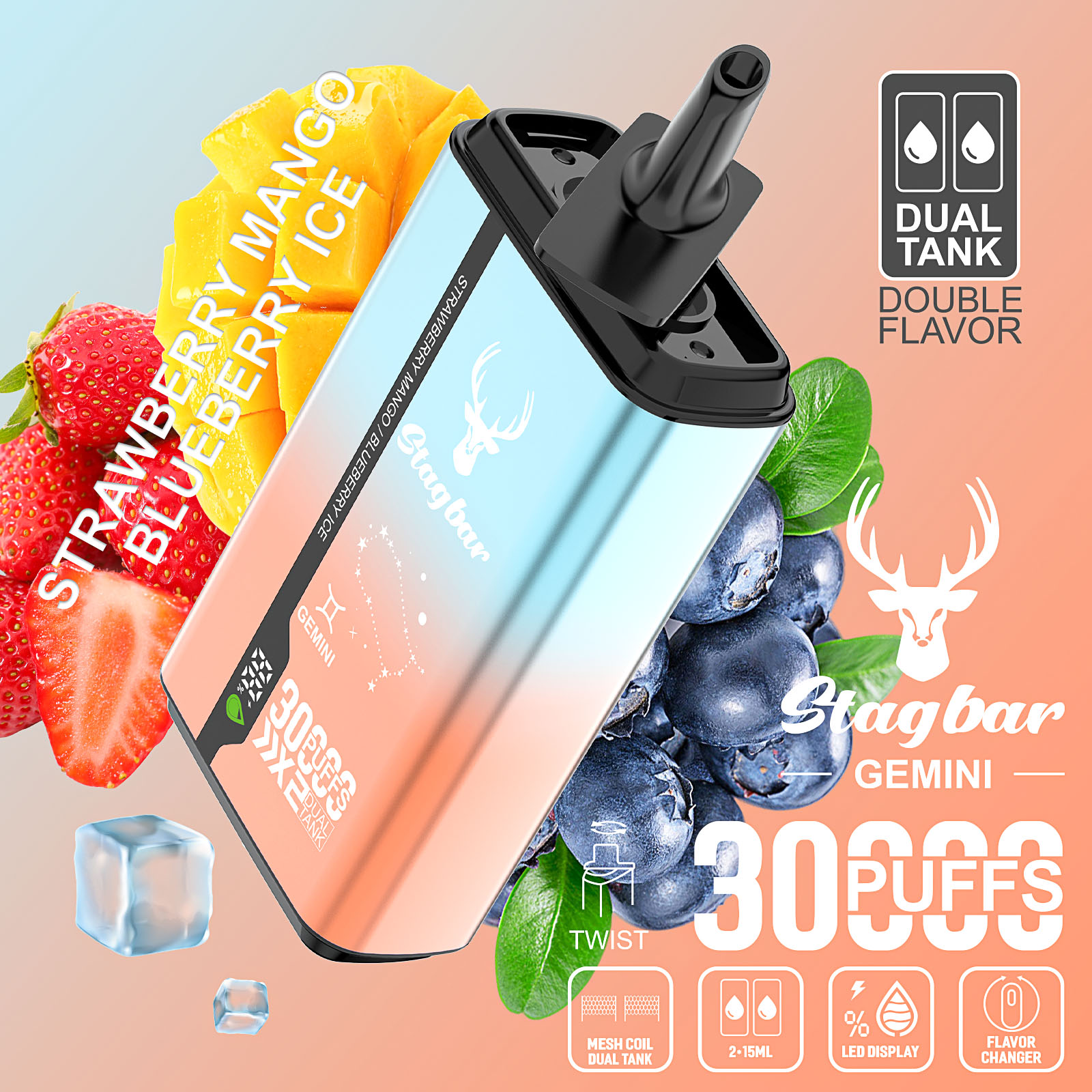 Wegwerp E Sigaret Stag Bar Gemini 30000 Puffs Vape Dubbele Smaak