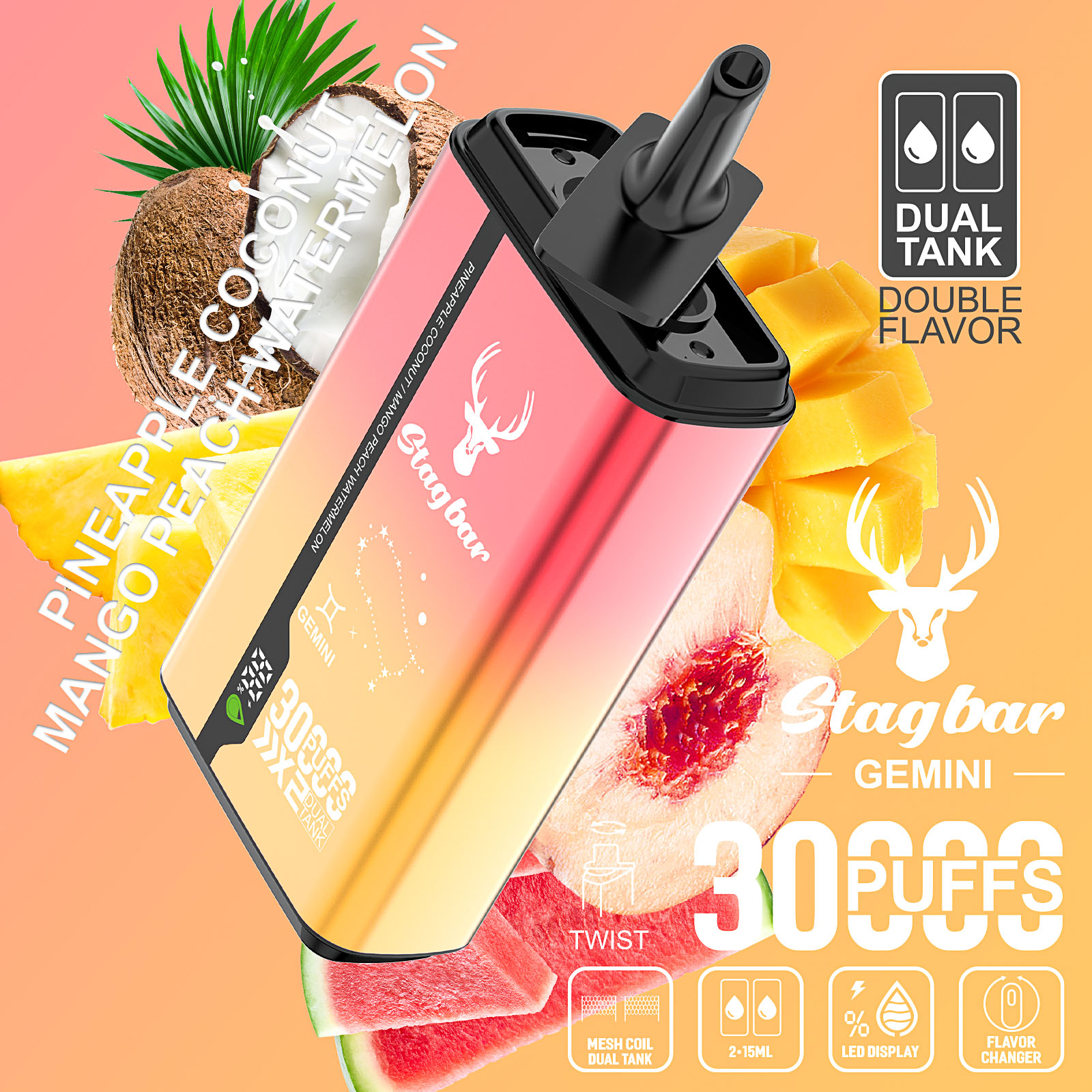 Wegwerp E Sigaret Stag Bar Gemini 30000 Puffs Vape Dubbele Smaak