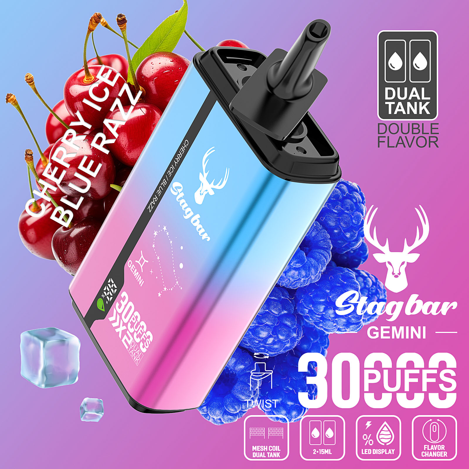Wegwerp E Sigaret Stag Bar Gemini 30000 Puffs Vape Dubbele Smaak