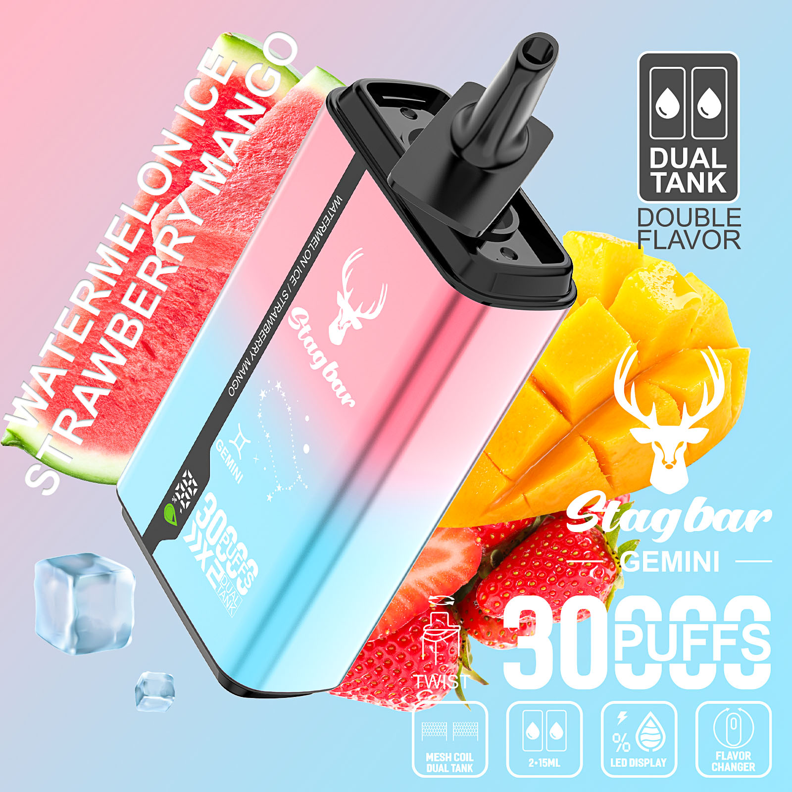 Wegwerp E Sigaret Stag Bar Gemini 30000 Puffs Vape Dubbele Smaak