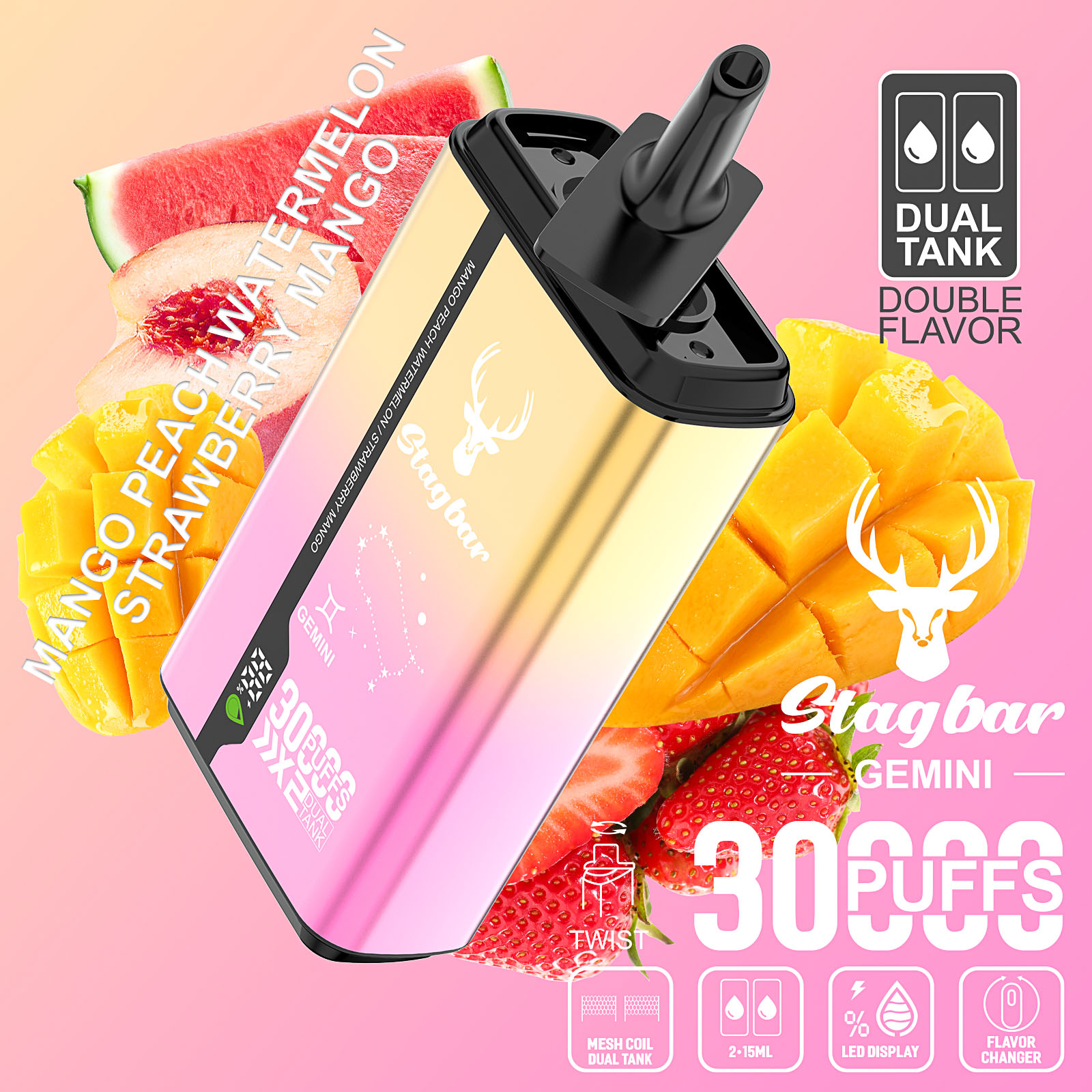 Wegwerp E Sigaret Stag Bar Gemini 30000 Puffs Vape Dubbele Smaak