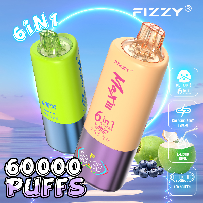 Wegwerp E Sigaret Fizzy MAX III 60000 Puffs 6 in 1 Vape