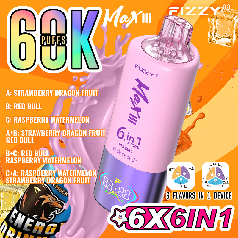 Wegwerp E Sigaret Fizzy MAX III 60000 Puffs 6 in 1 Vape