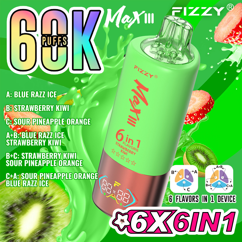 Wegwerp E Sigaret Fizzy MAX III 60000 Puffs 6 in 1 Vape