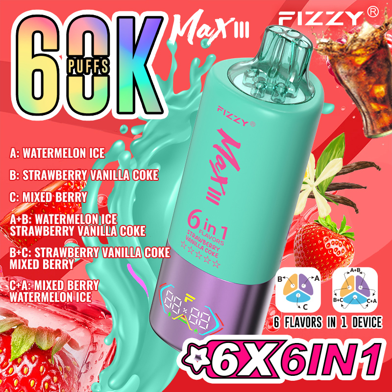 Wegwerp E Sigaret Fizzy MAX III 60000 Puffs 6 in 1 Vape