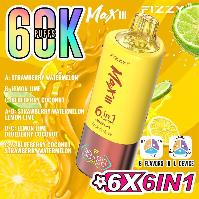 Wegwerp E Sigaret Fizzy MAX III 60000 Puffs 6 in 1 Vape