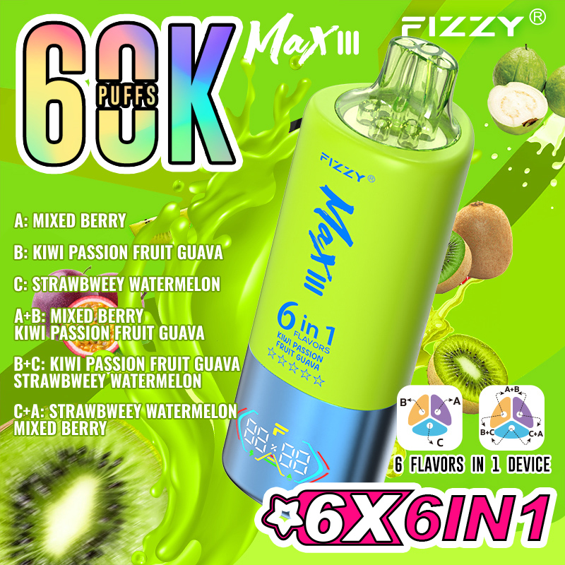 Wegwerp E Sigaret Fizzy MAX III 60000 Puffs 6 in 1 Vape