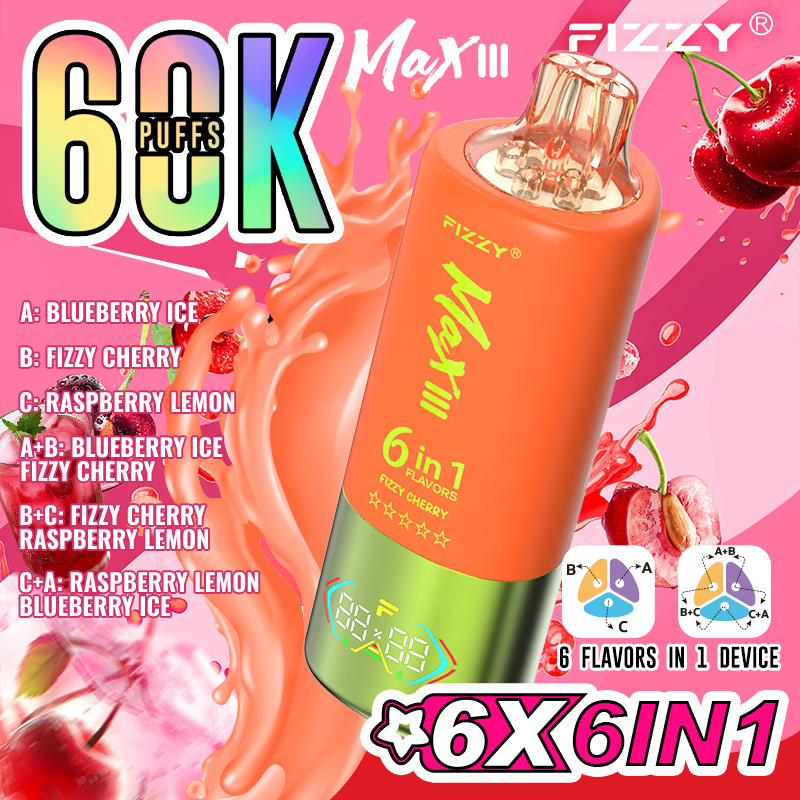 Wegwerp E Sigaret Fizzy MAX III 60000 Puffs 6 in 1 Vape