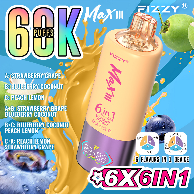 Wegwerp E Sigaret Fizzy MAX III 60000 Puffs 6 in 1 Vape
