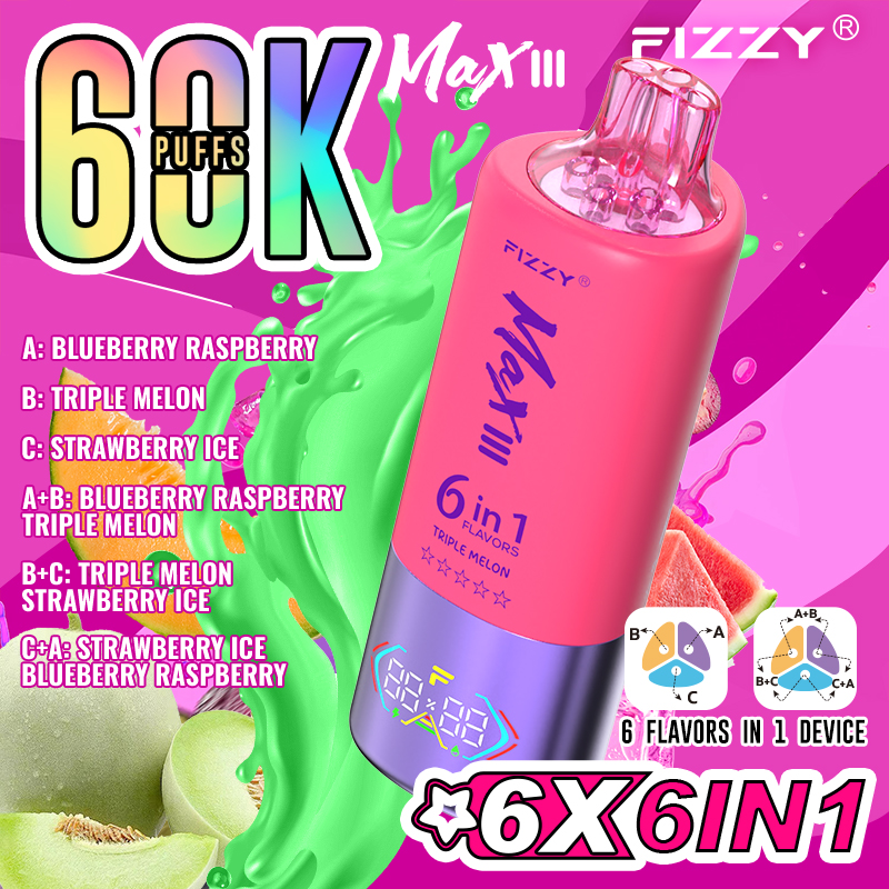 Wegwerp E Sigaret Fizzy MAX III 60000 Puffs 6 in 1 Vape