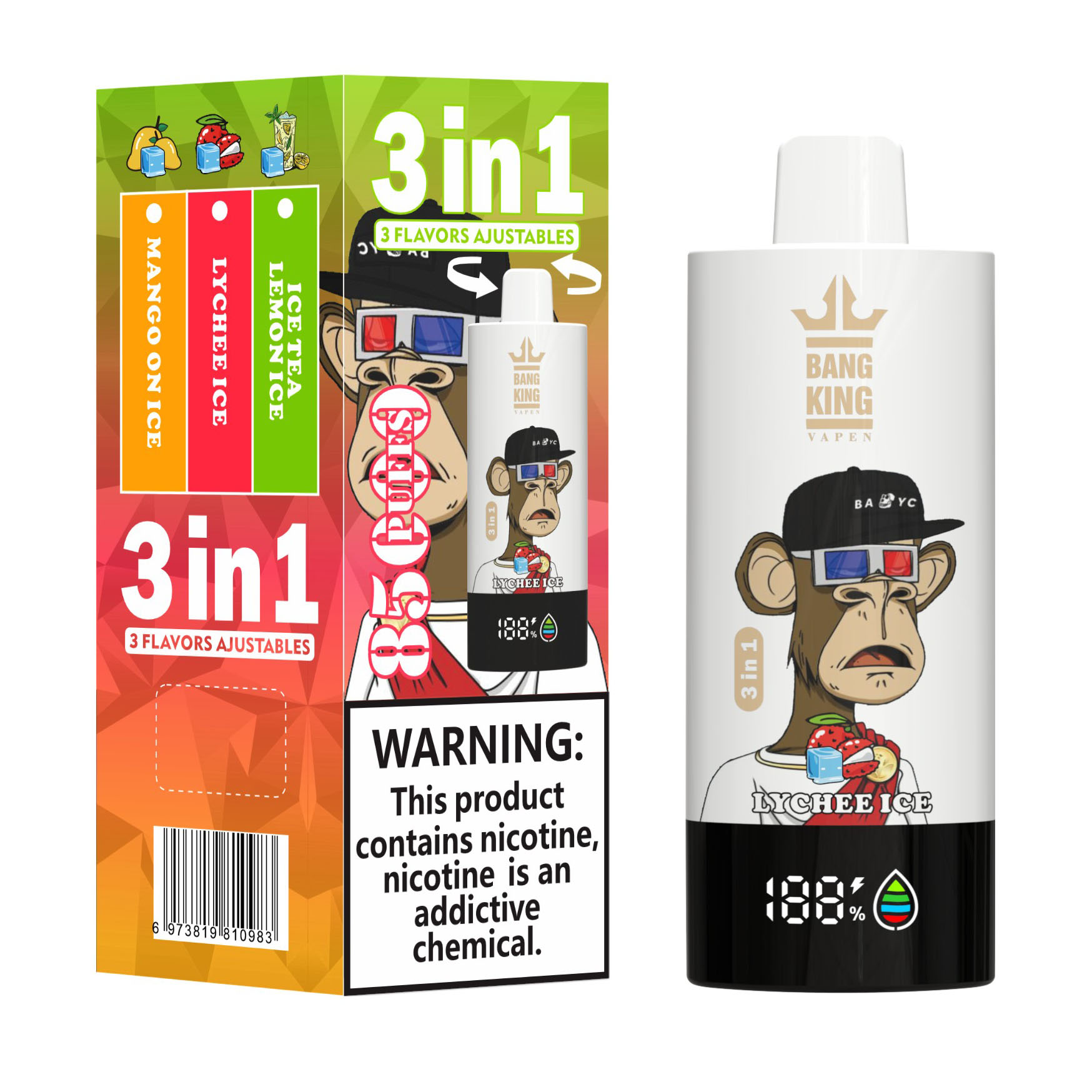 Wegwerp E Sigaret Bang King Triple 85000 Puffs 3 in 1 Vape