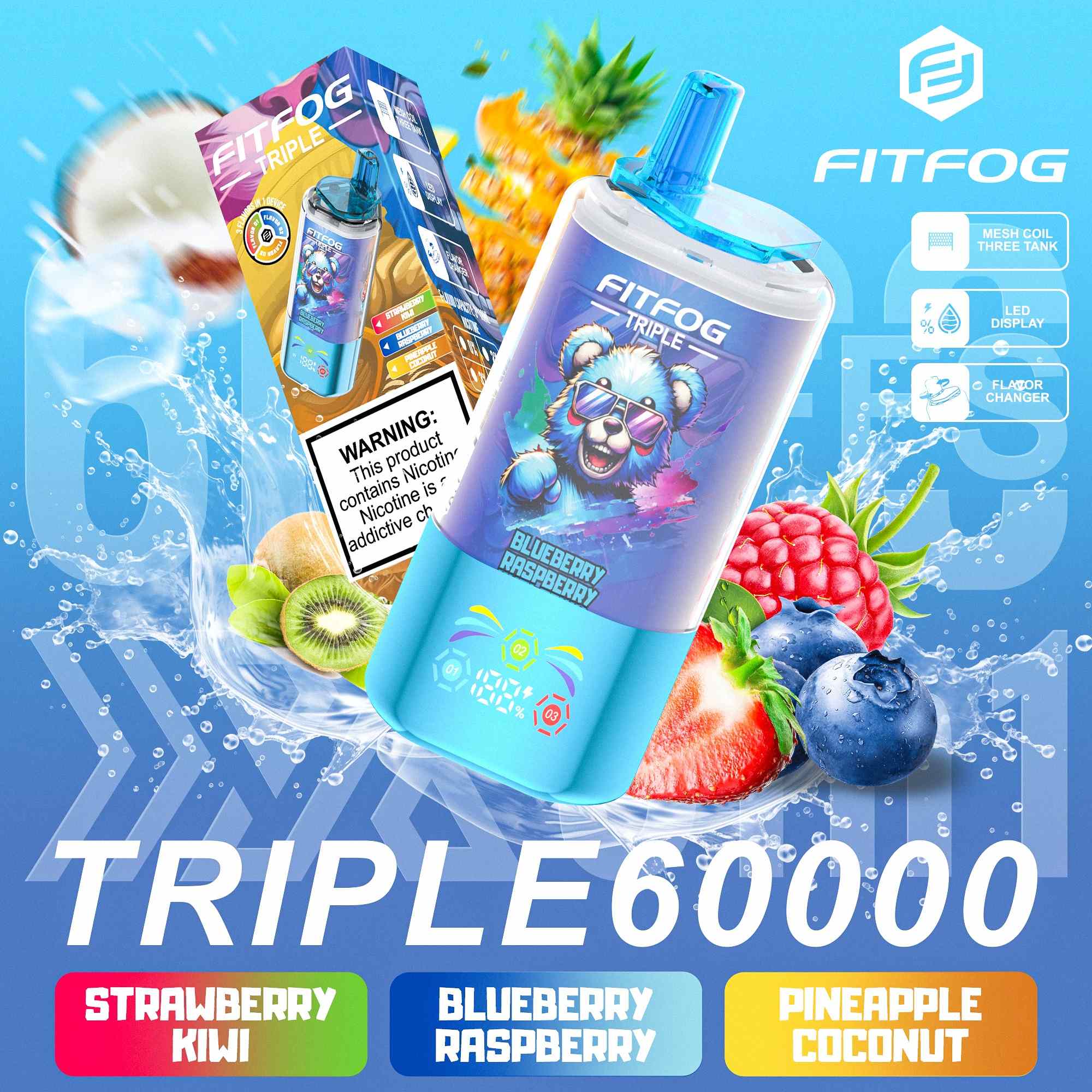 Wegwerp E Sigaret Fitfog Triple 60000 Puffs 3 in 1 Vape