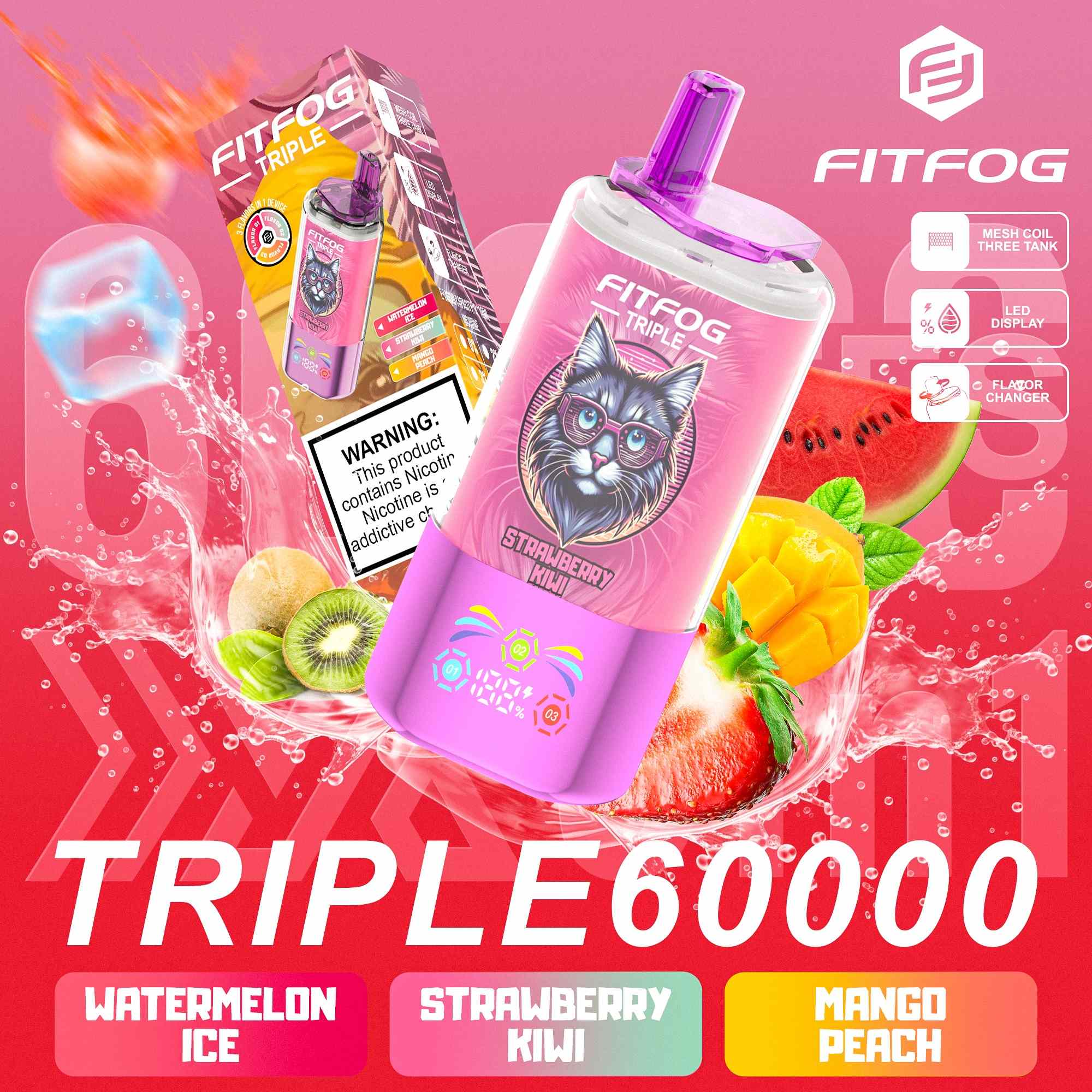 Wegwerp E Sigaret Fitfog Triple 60000 Puffs 3 in 1 Vape