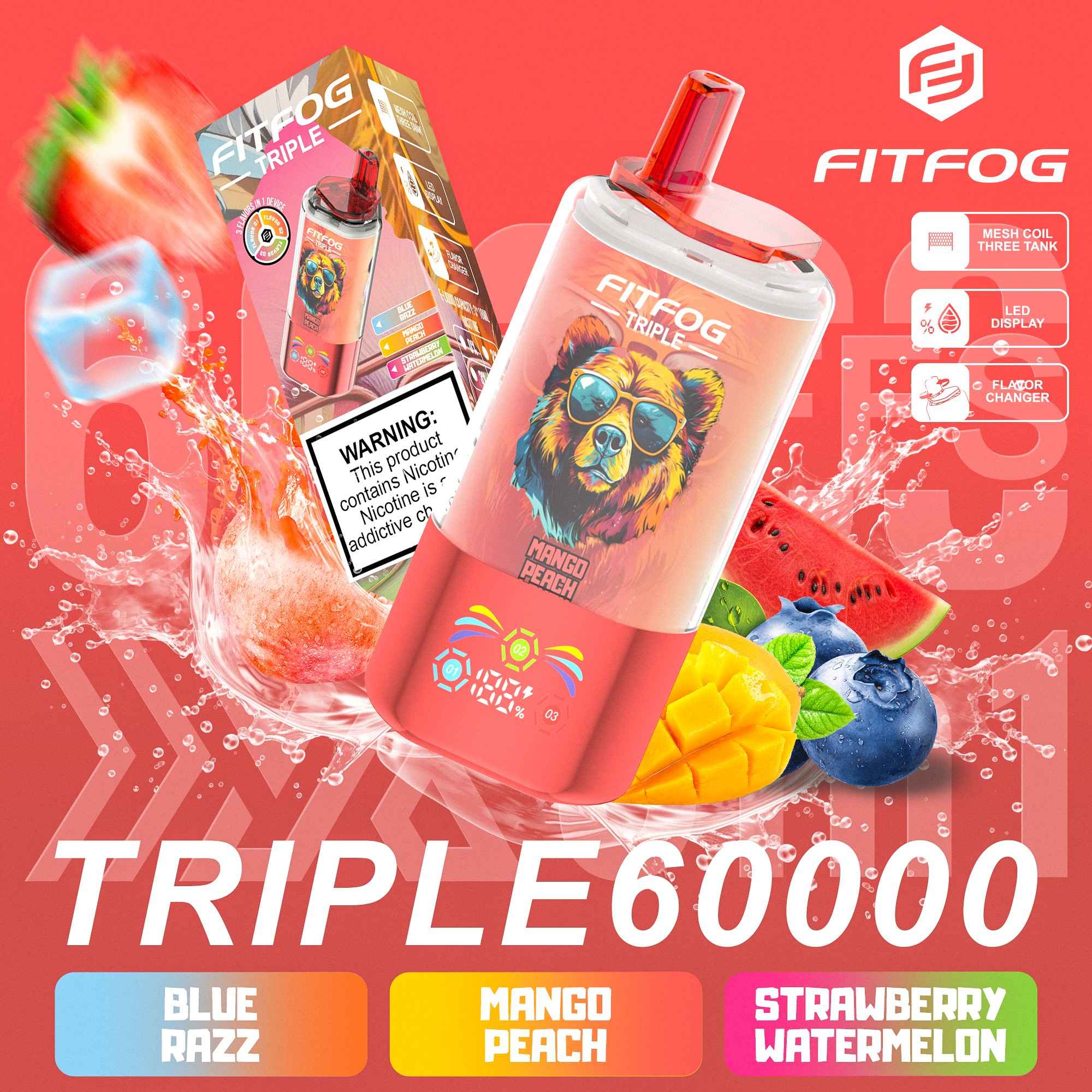 Wegwerp E Sigaret Fitfog Triple 60000 Puffs 3 in 1 Vape