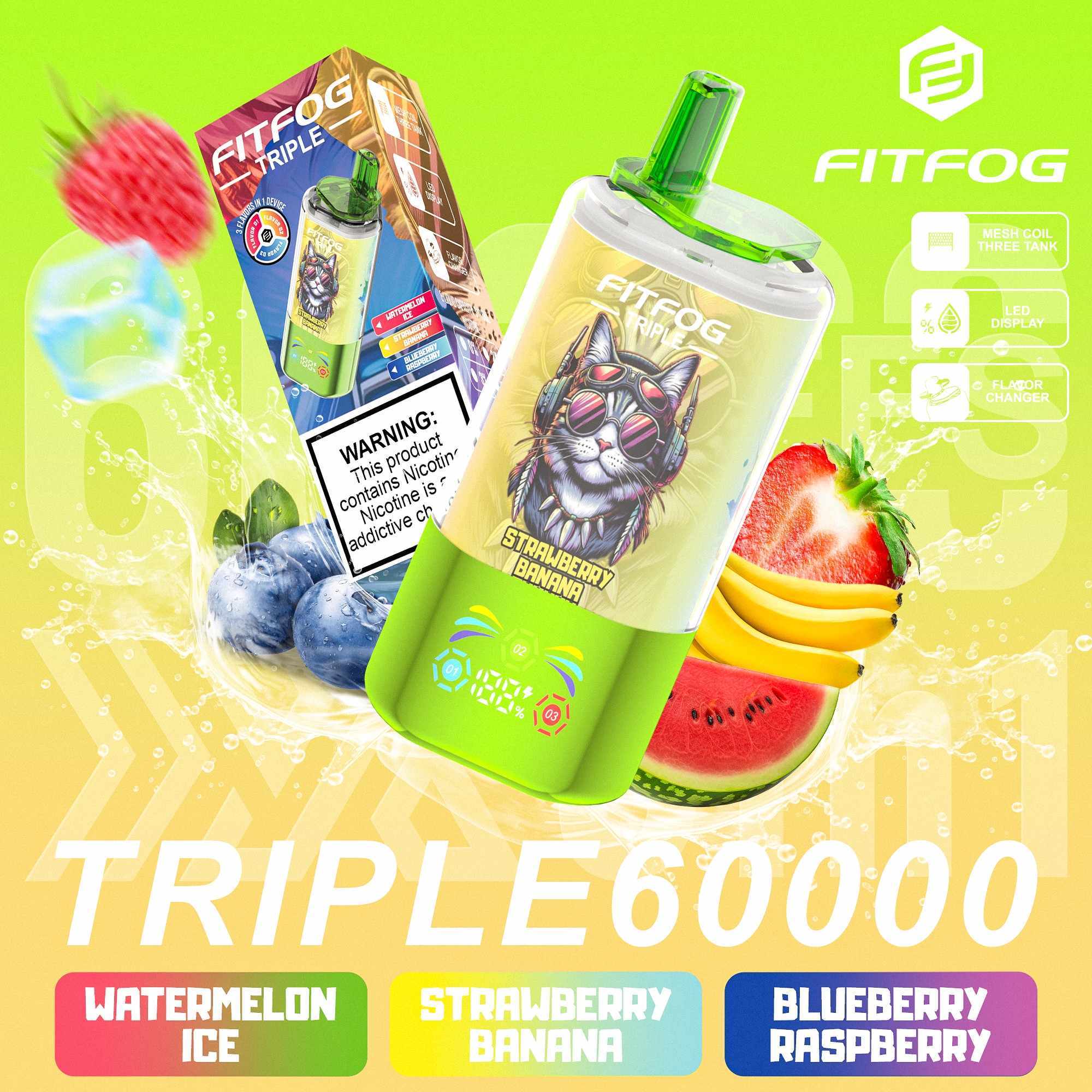 Wegwerp E Sigaret Fitfog Triple 60000 Puffs 3 in 1 Vape