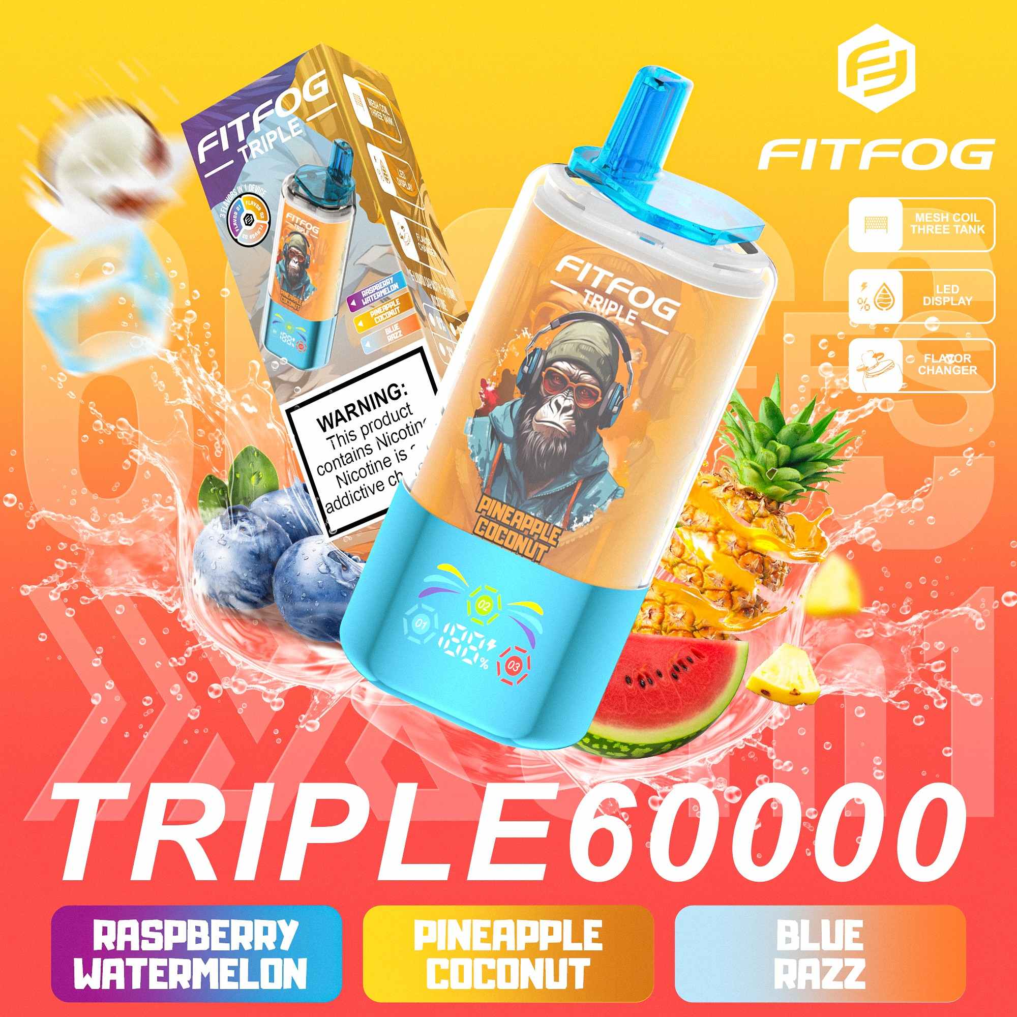 Wegwerp E Sigaret Fitfog Triple 60000 Puffs 3 in 1 Vape