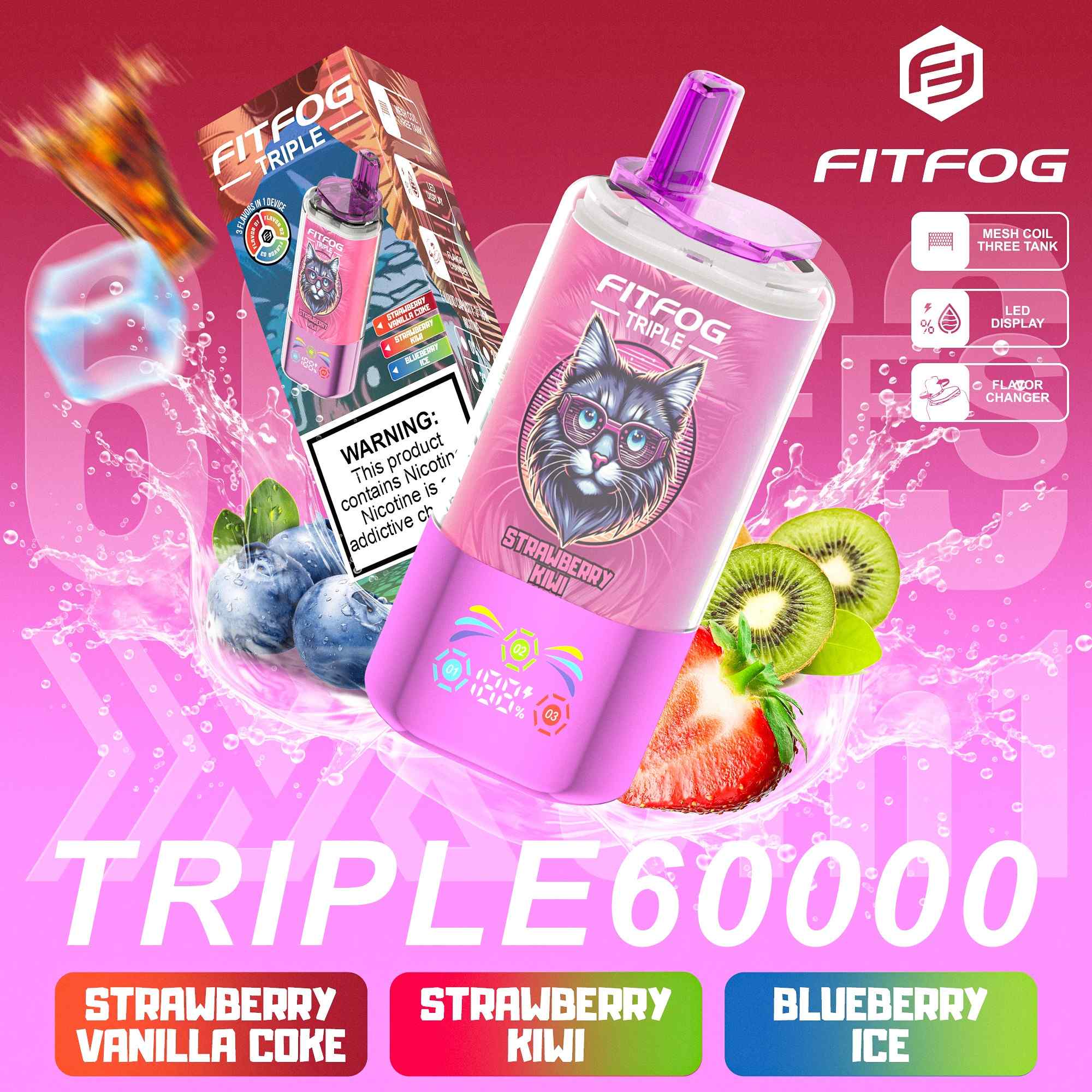 Wegwerp E Sigaret Fitfog Triple 60000 Puffs 3 in 1 Vape