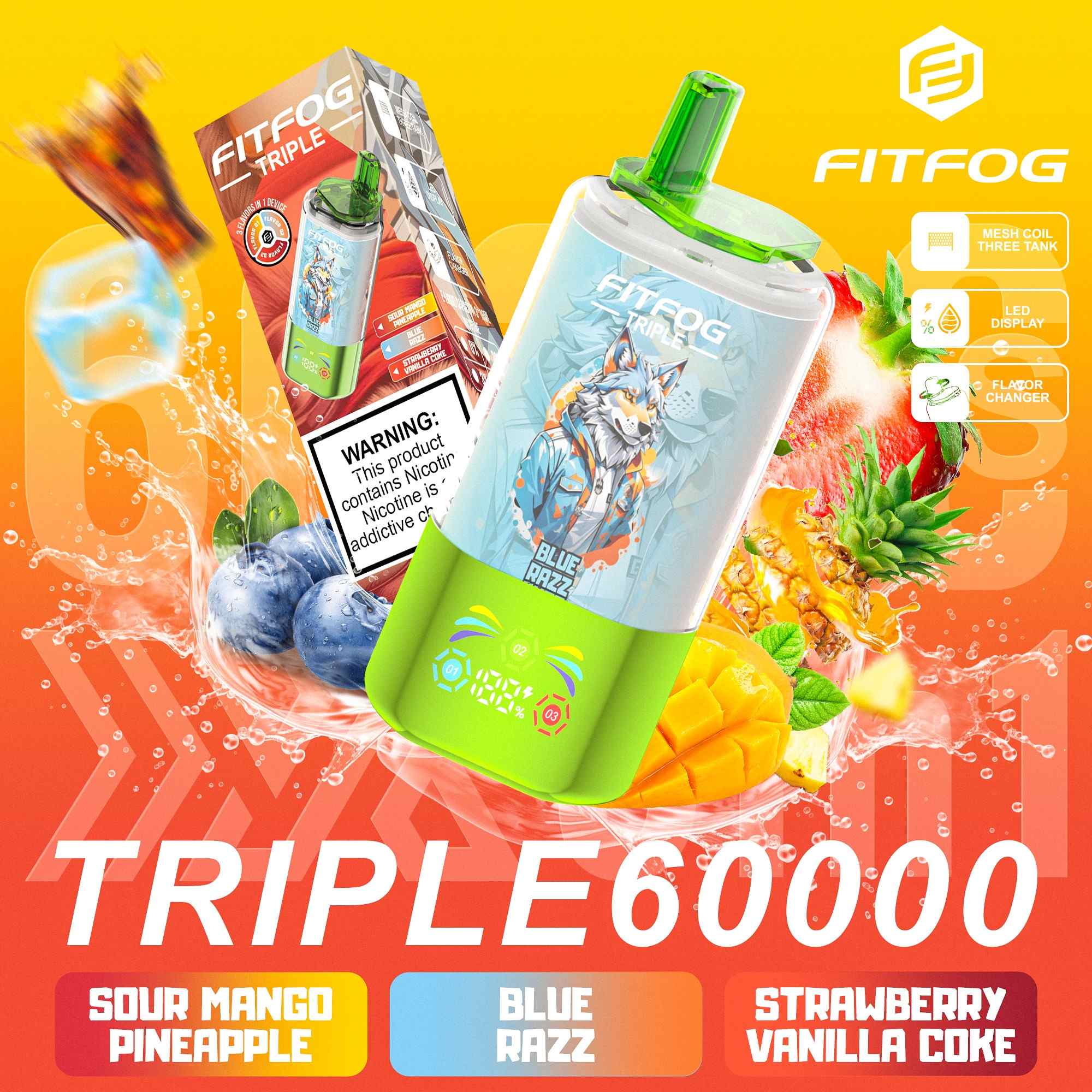 Wegwerp E Sigaret Fitfog Triple 60000 Puffs 3 in 1 Vape