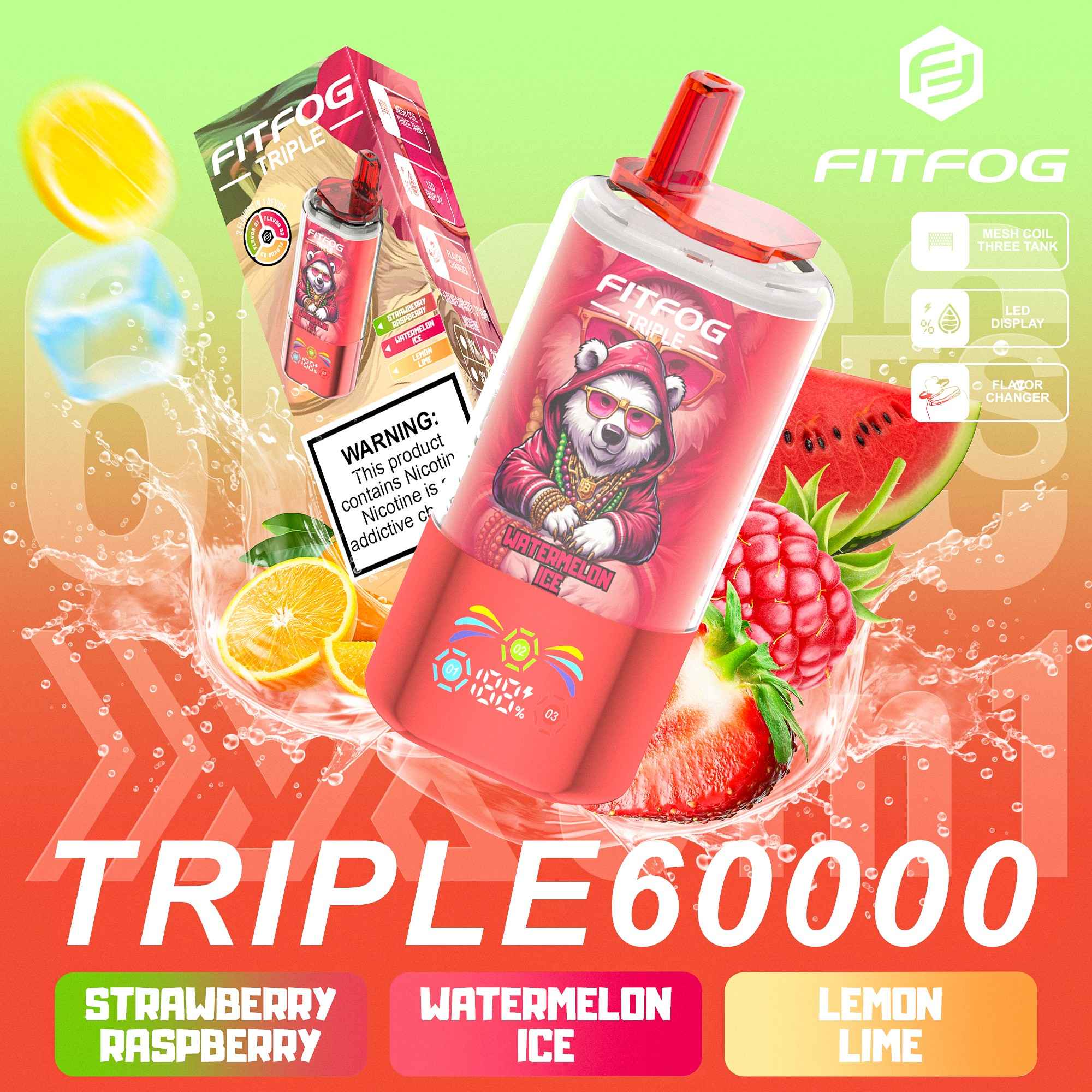 Wegwerp E Sigaret Fitfog Triple 60000 Puffs 3 in 1 Vape