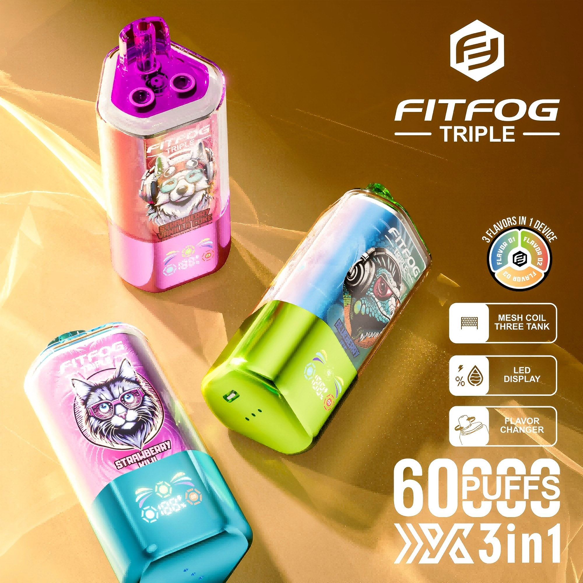 Wegwerp E Sigaret Fitfog Triple 60000 Puffs 3 in 1 Vape