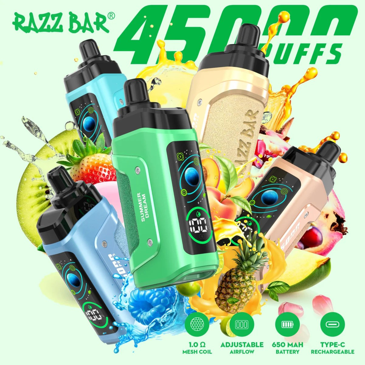Wegwerp E Sigaret Razz Bar 45000 Puffs Vape