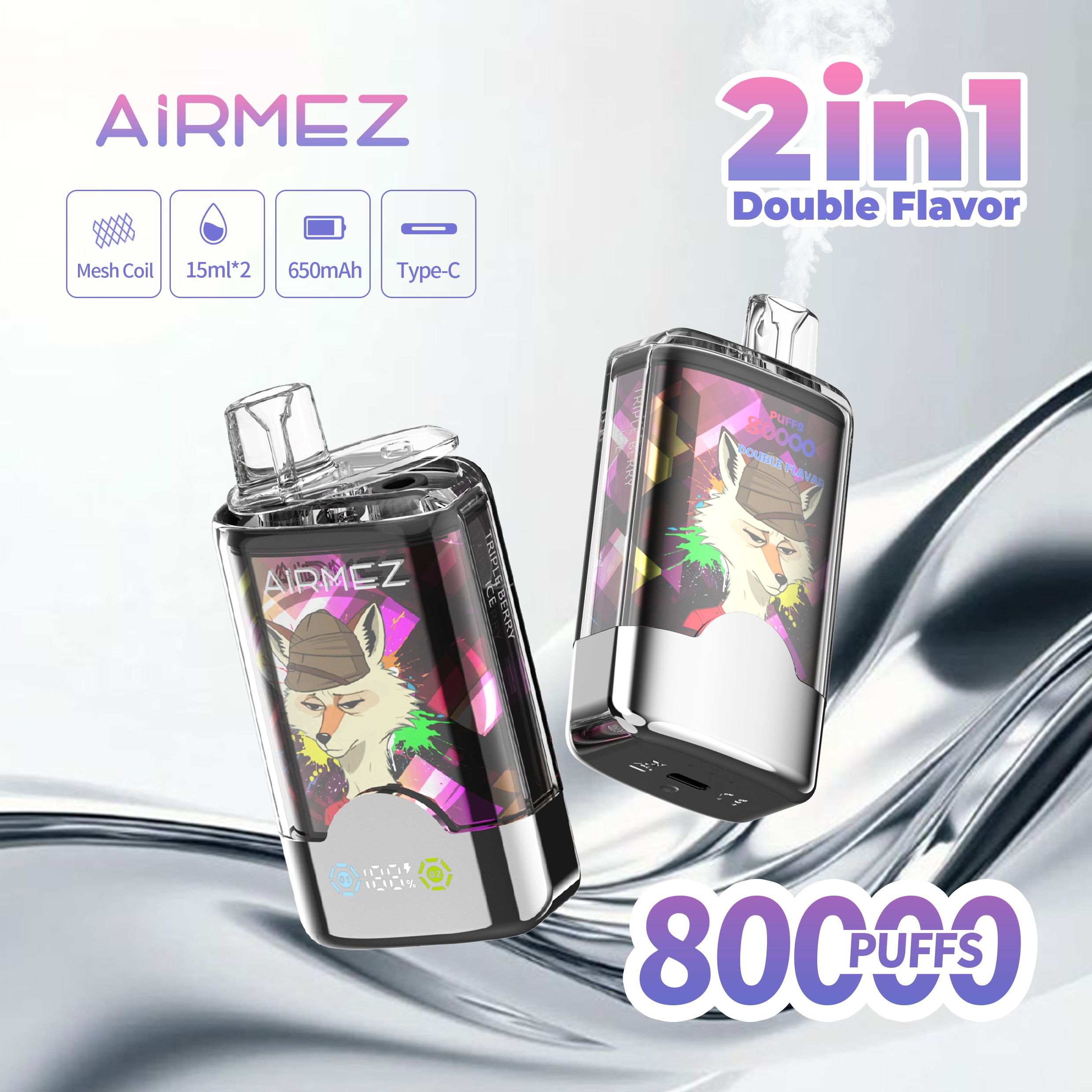 Wegwerp E Sigaret Airmez Fox 80000 Puffs Vape Dubbele Smaak