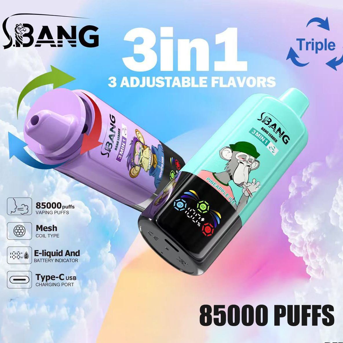 Wegwerp E Sigaret Bang Leader 85000 Puffs 3 in 1 Vape