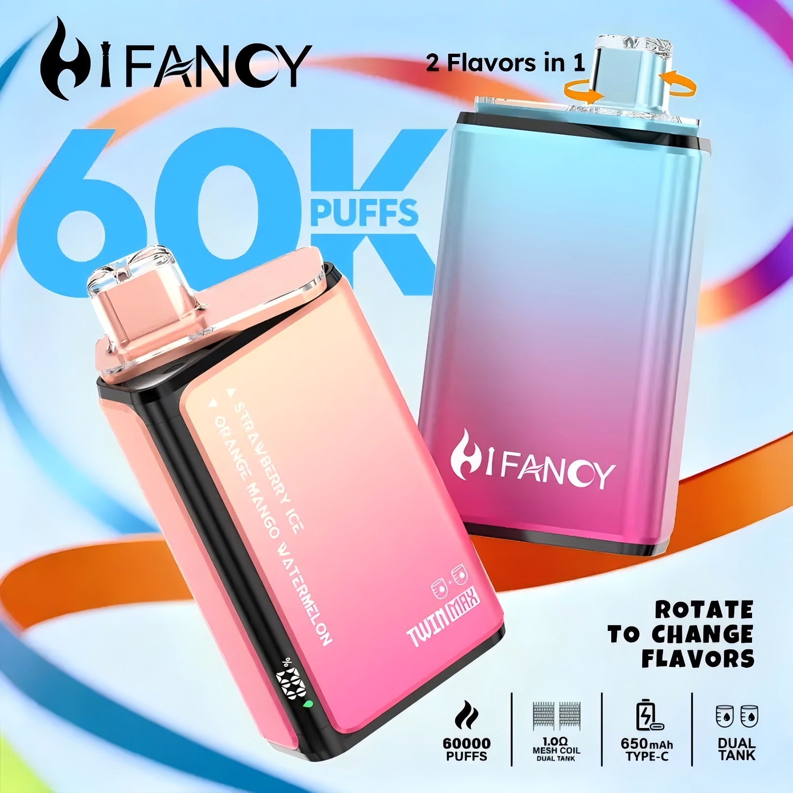 Wegwerp E Sigaret Hifancy Twin Max 60000 Puffs Vape Dubbele Smaak