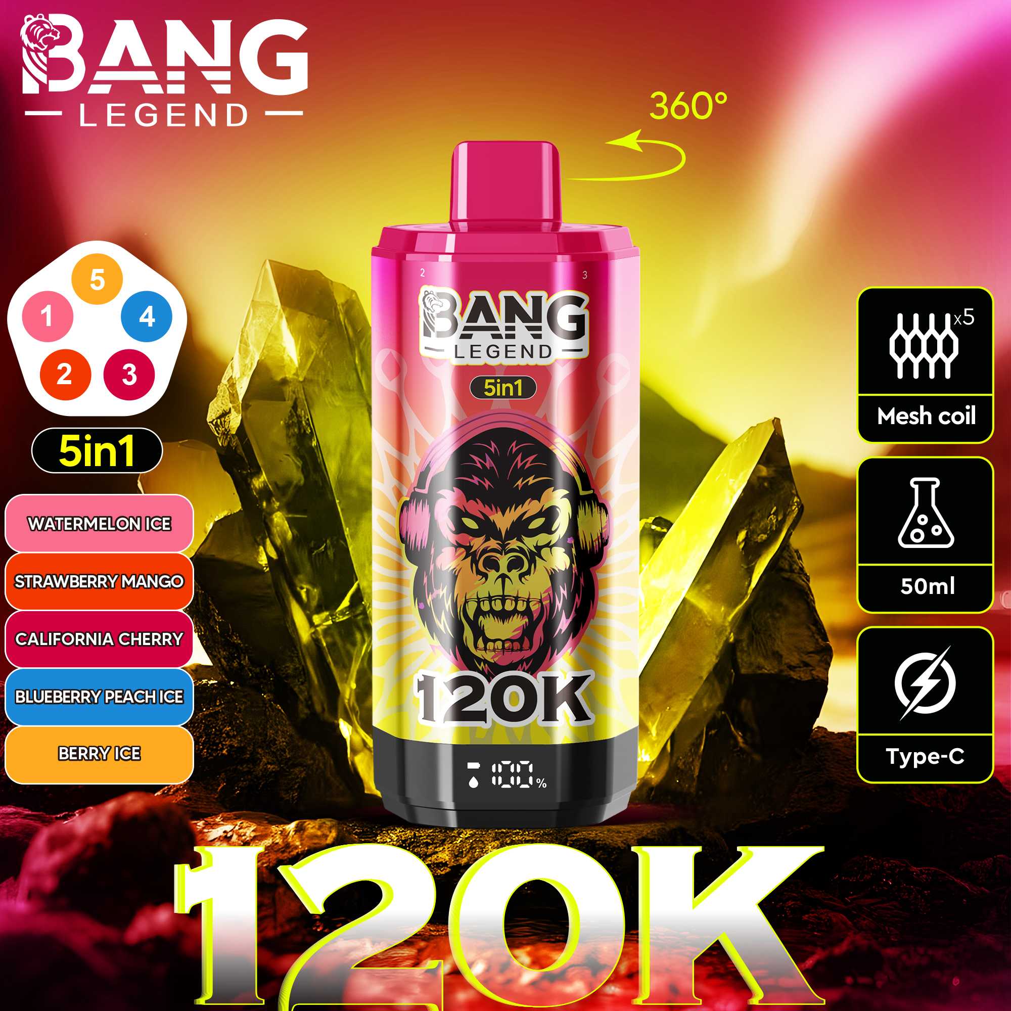 Wegwerp E Sigaret Bang Legend 120K Puffs 5 in 1 Vape
