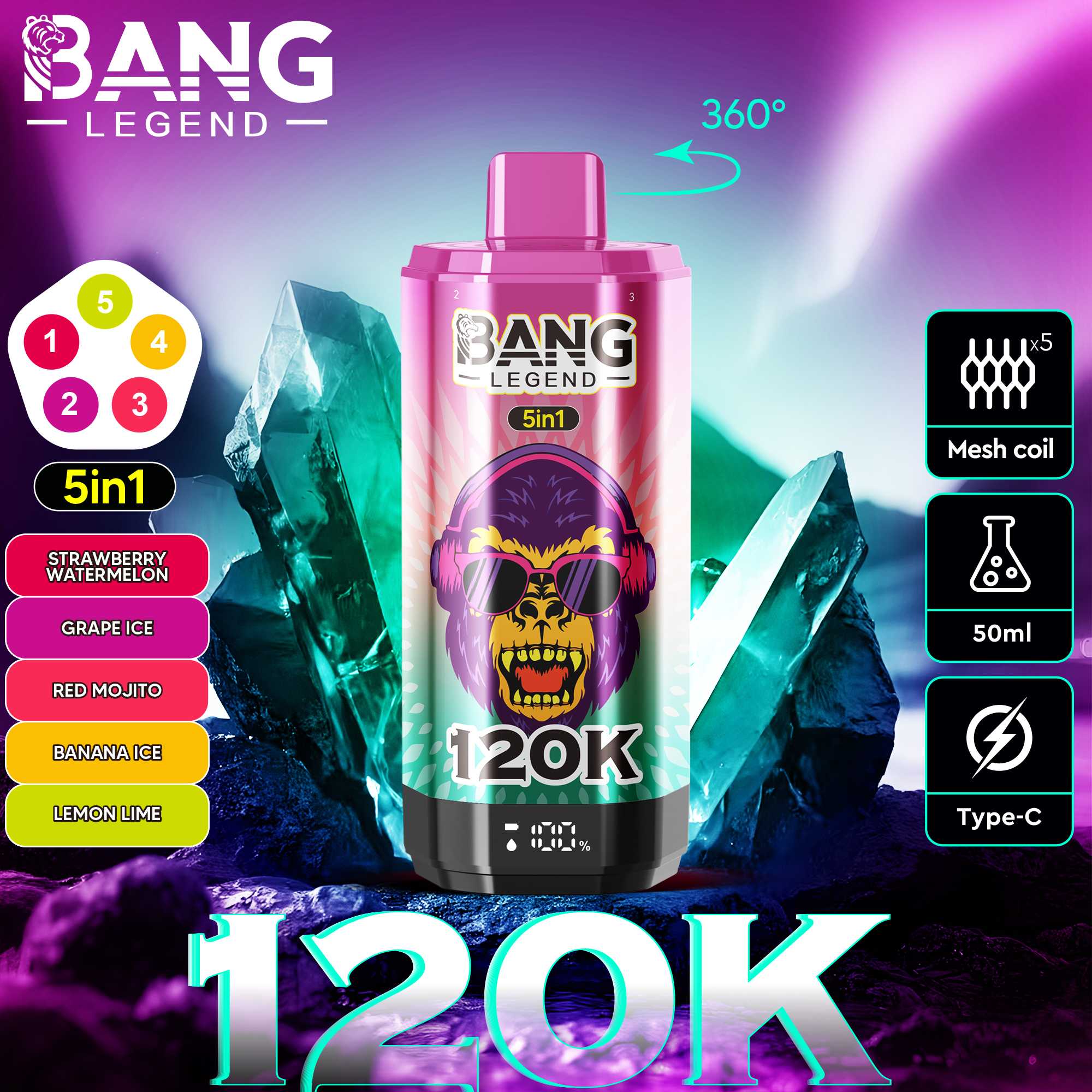 Wegwerp E Sigaret Bang Legend 120K Puffs 5 in 1 Vape