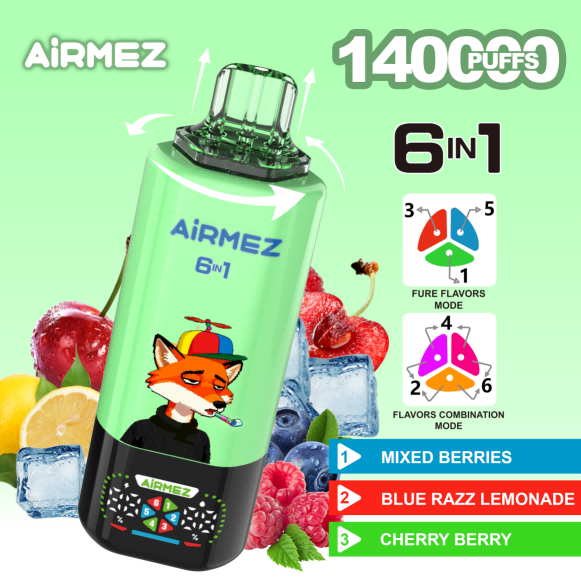 Wegwerp E Sigaret Airmez Fox 140000 Puffs 6 in 1 Vape