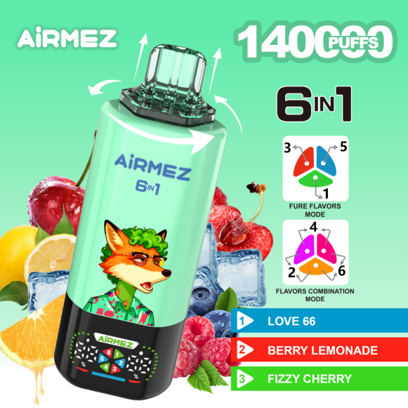 Wegwerp E Sigaret Airmez Fox 140000 Puffs 6 in 1 Vape