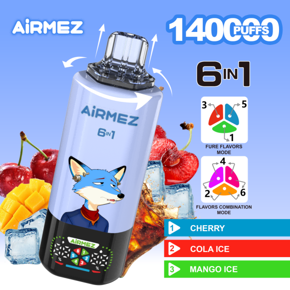 Wegwerp E Sigaret Airmez Fox 140000 Puffs 6 in 1 Vape
