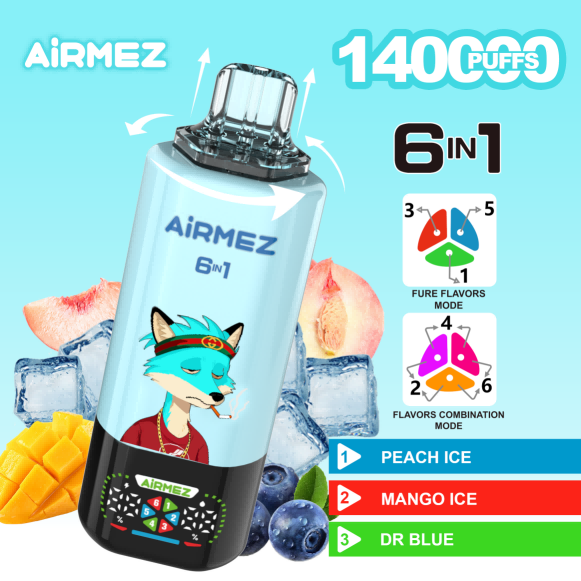 Wegwerp E Sigaret Airmez Fox 140000 Puffs 6 in 1 Vape