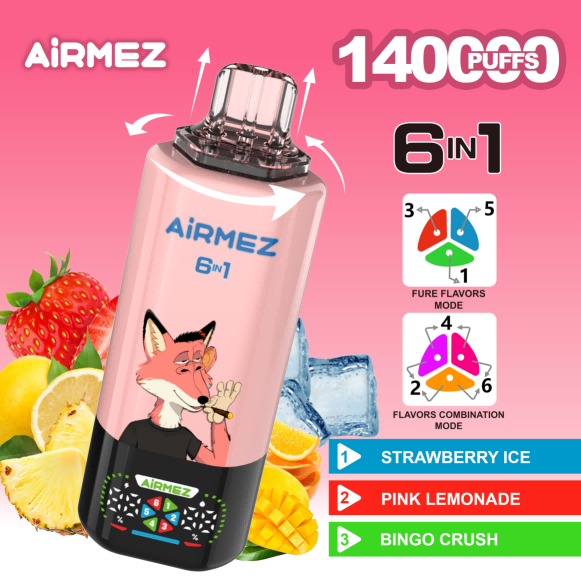 Wegwerp E Sigaret Airmez Fox 140000 Puffs 6 in 1 Vape