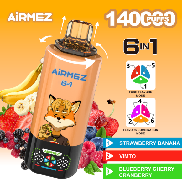 Wegwerp E Sigaret Airmez Fox 140000 Puffs 6 in 1 Vape